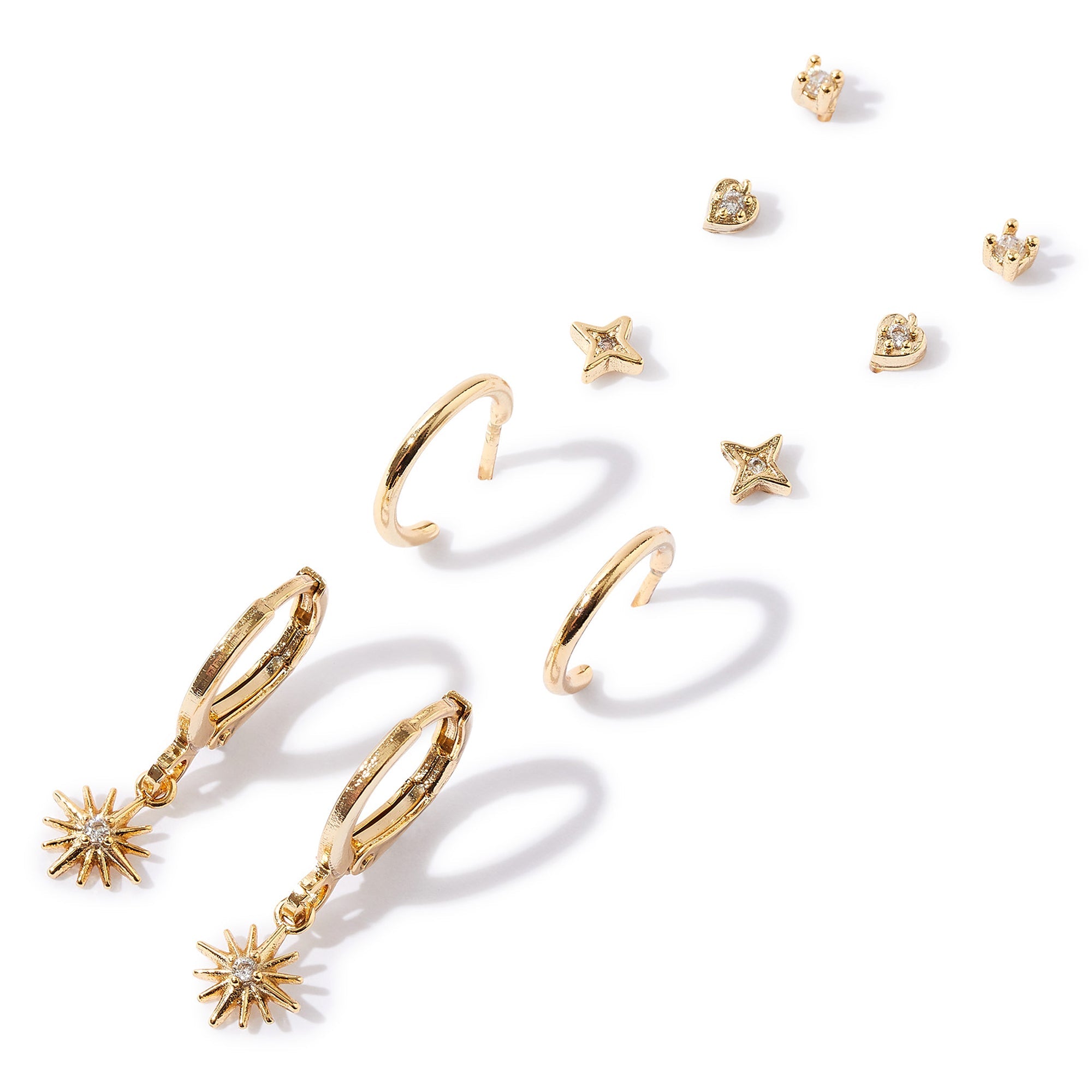 Real Gold Plated 10 Pack Celestial Sparkle Stud And Hoop Earring For Women By Accessorize London
