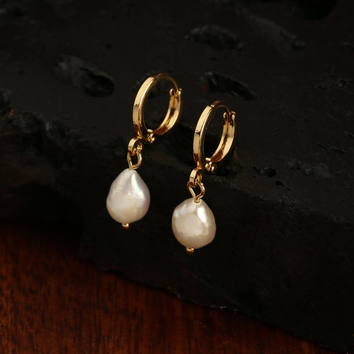 Real Gold Plated Pearl Huggie Hoops Earring For Women By Accessorize London