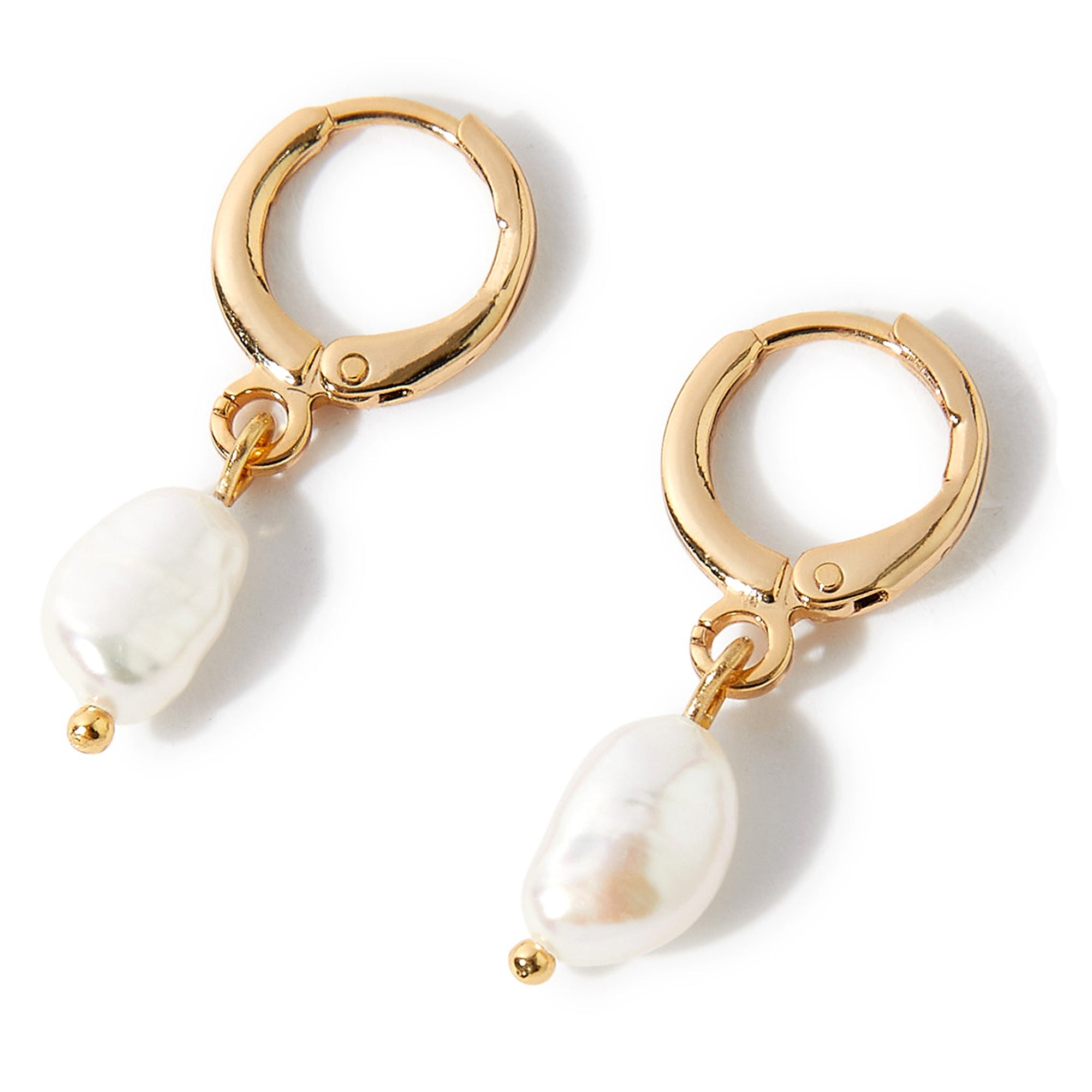 Real Gold Plated Pearl Huggie Hoops Earring For Women By Accessorize London
