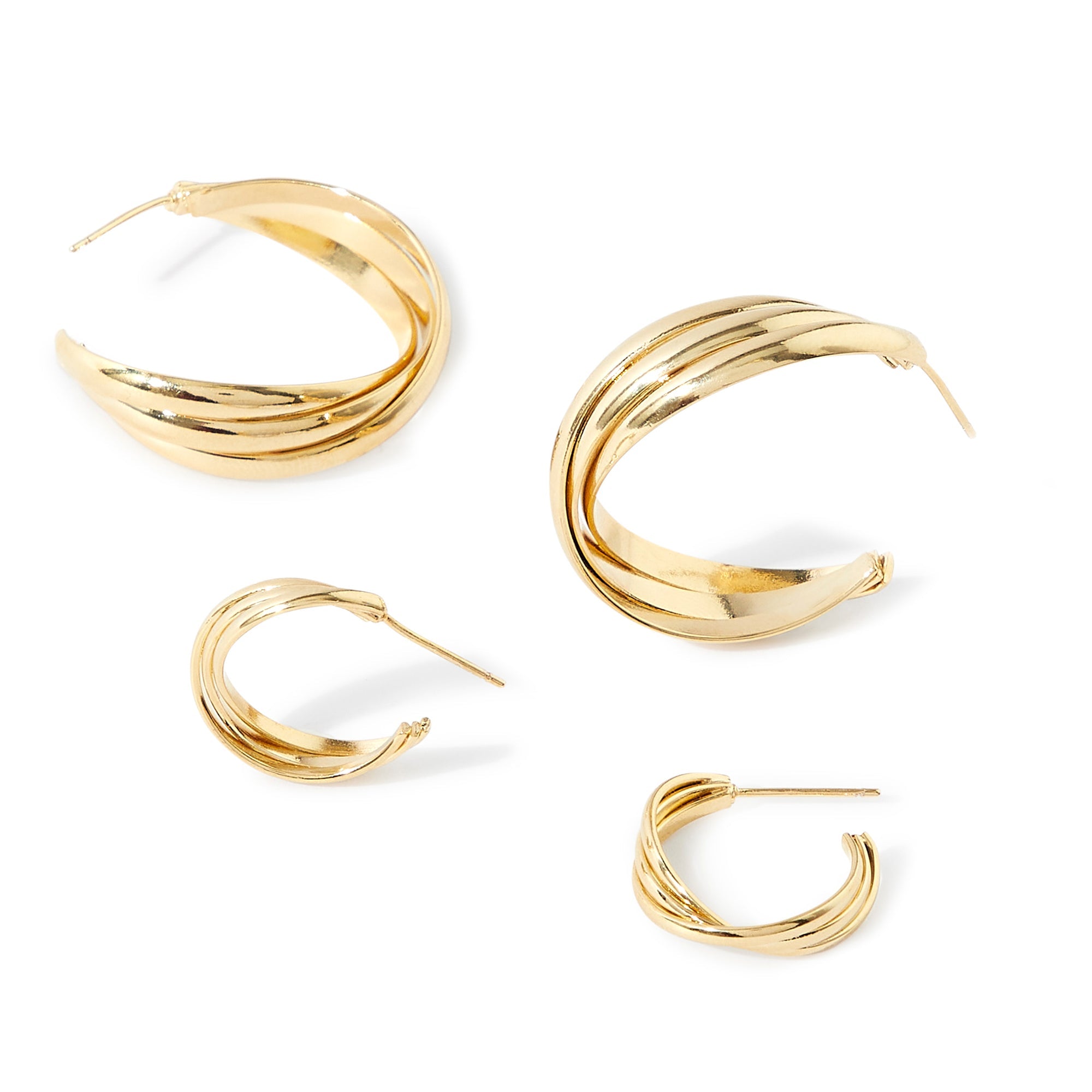 Real Gold Plated Z Set of 2 Large Twisted Graduated Hoop Earrings For Women By Accessorize London