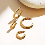 Real Gold Plated Z Set of 2 Large Plain Graduated Hoop Earrings For Women By Accessorize London