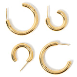 Real Gold Plated Z Set of 2 Large Plain Graduated Hoop Earrings For Women By Accessorize London