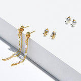 Real Gold Plated Z Set of 3 Pairs Pearl Stud And Chain Earrings For Women By Accessorize London