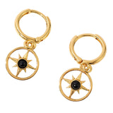 Real Gold Plated Z Power Stone Charm Black Onyx Huggies Hoop Earrings For Women By Accessorize London