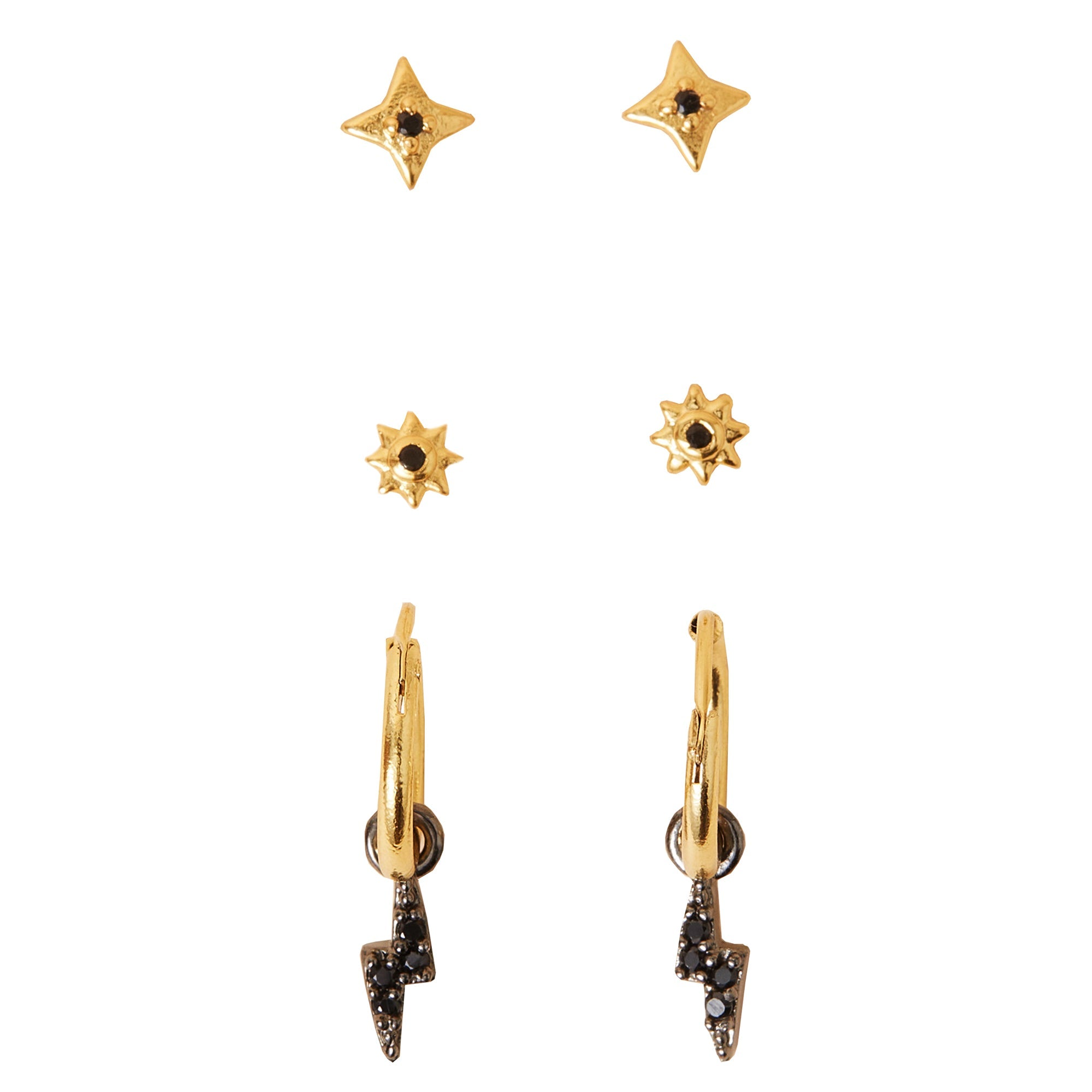 Real Gold Plated Z Rhodium Earrings Set of 3 For Women By Accessorize London