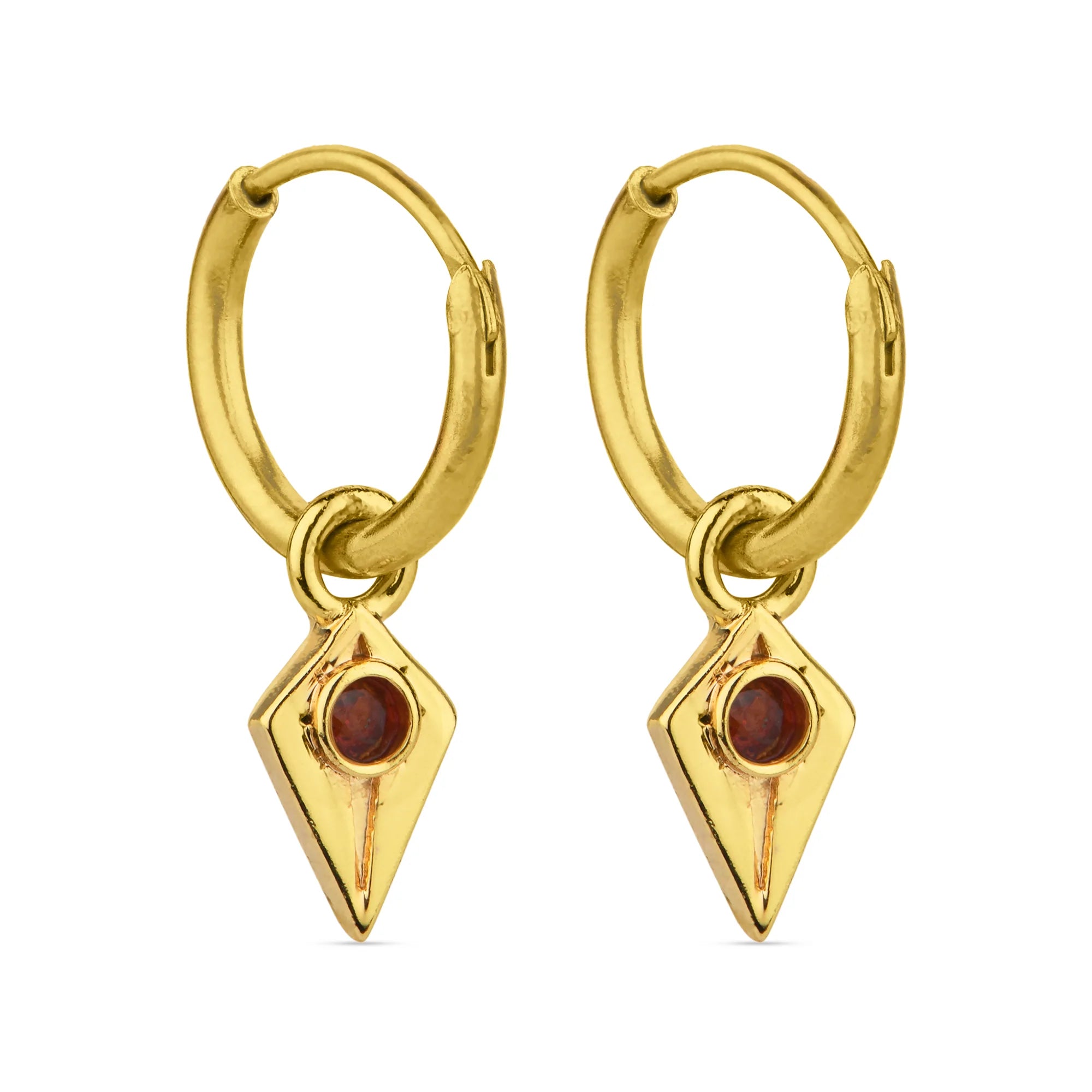 Real Gold Plated Z Red Birthstone Triangle Hoops Earring For Women By Accessorize London