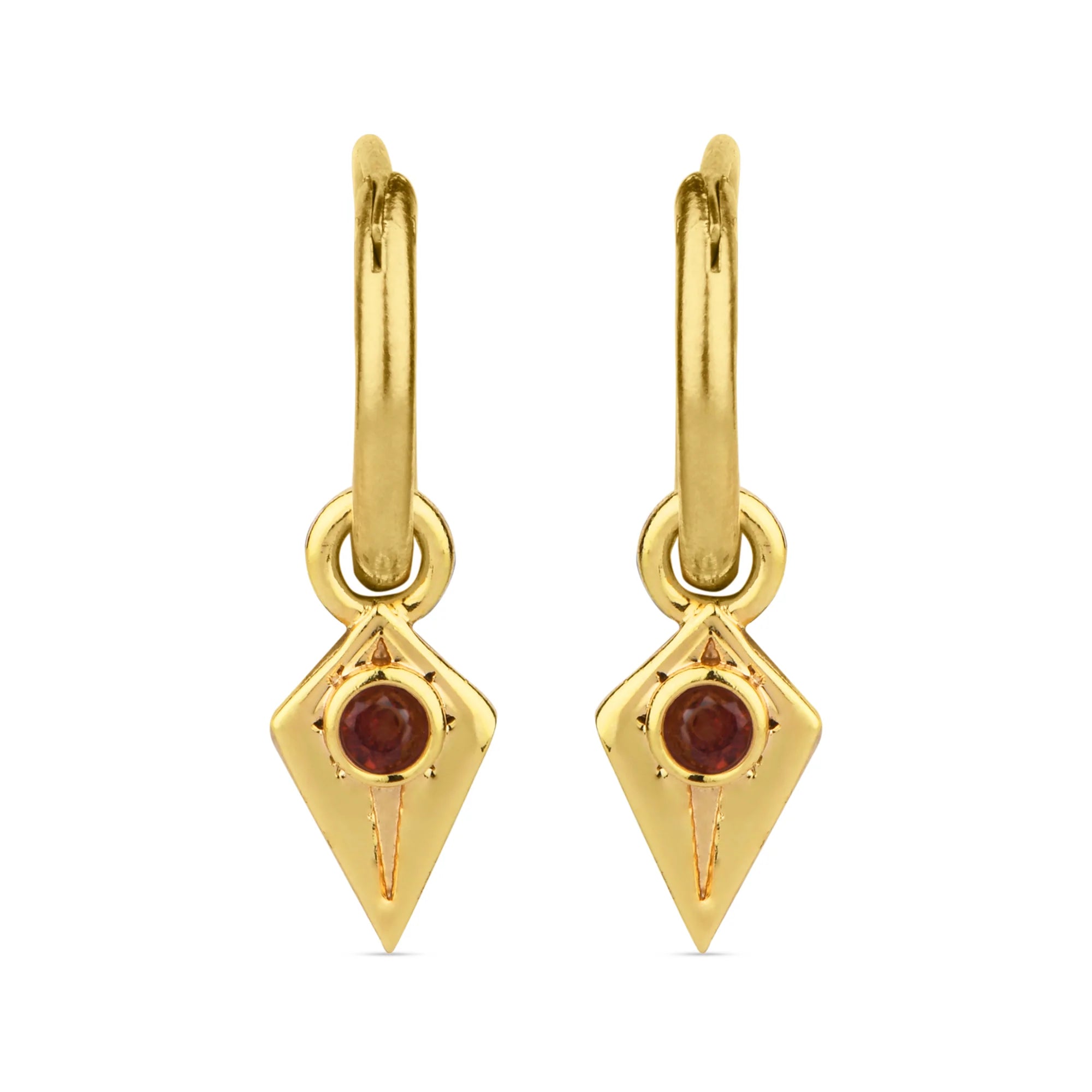 Real Gold Plated Z Red Birthstone Triangle Hoops Earring For Women By Accessorize London
