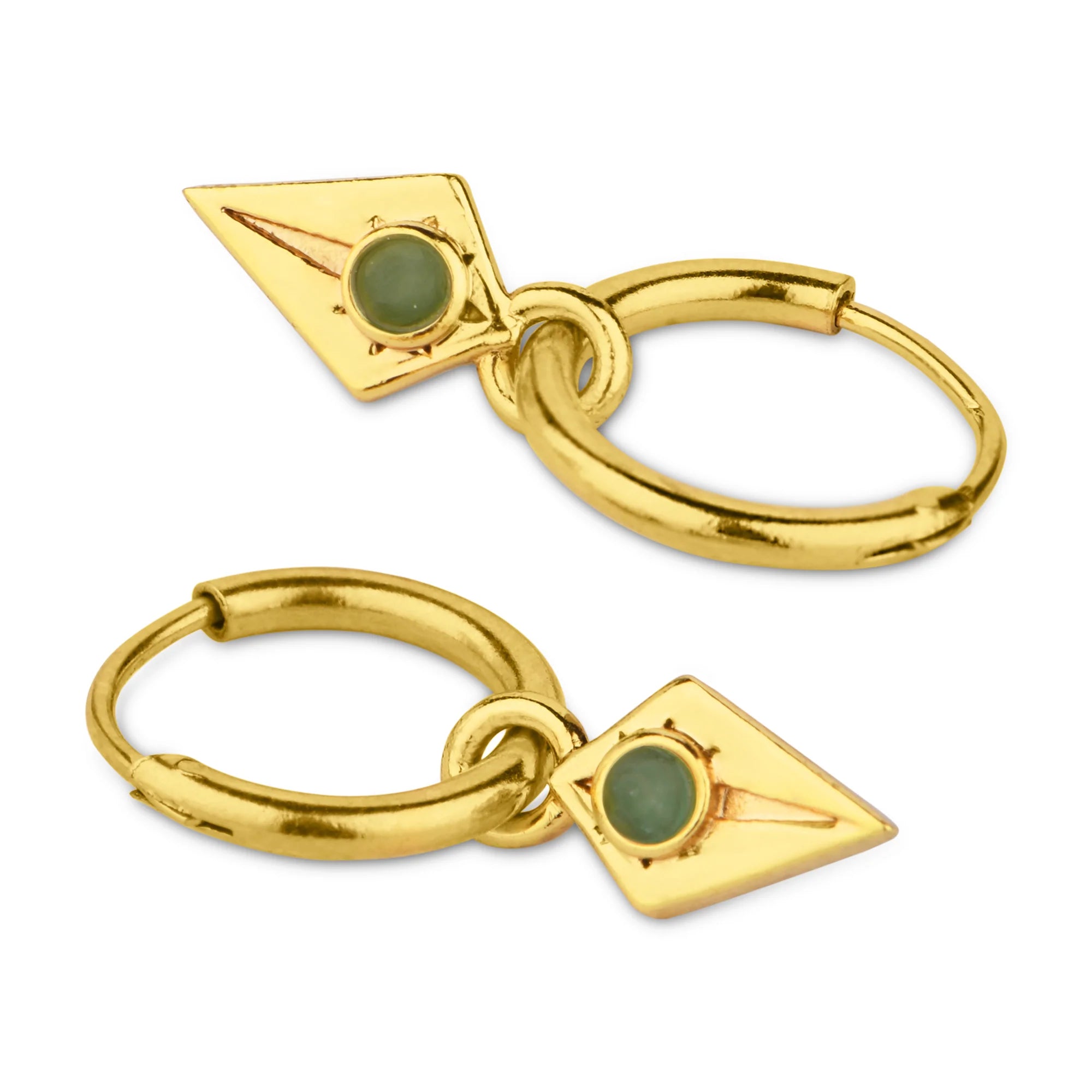 Real Gold Plated Z Green Birthstone Triangle Hoops Earring For Women By Accessorize London