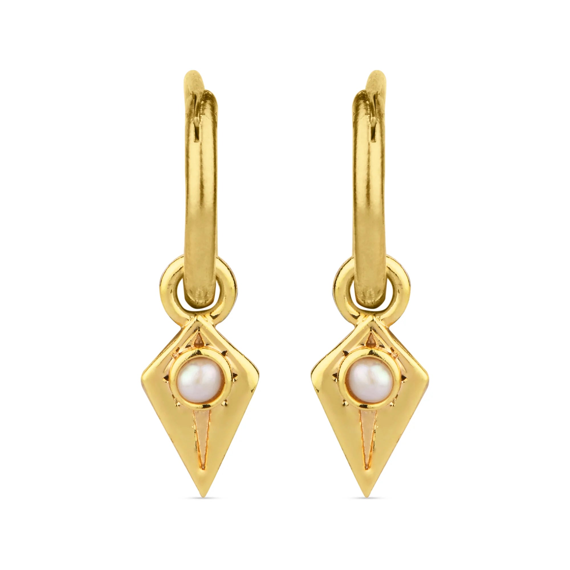 Real Gold Plated Z Pearls Triangle Hoops Earring For Women By Accessorize London