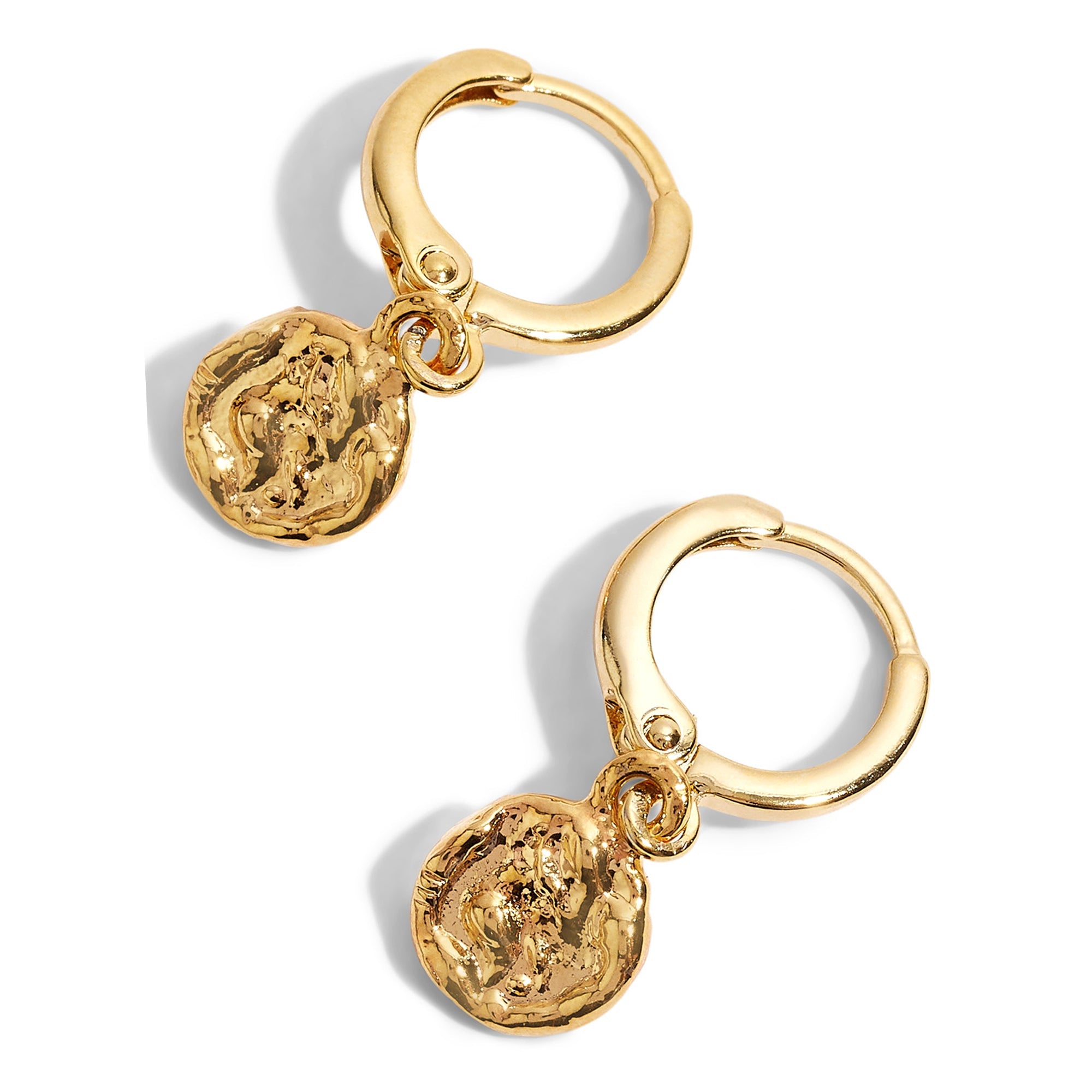 Real Gold Plated Z Molten Coin Huggie Hoops For Women By Accessorize London