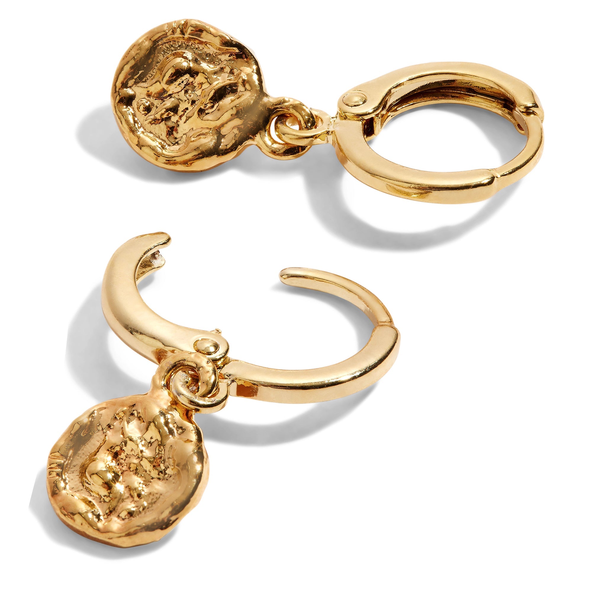 Real Gold Plated Z Molten Coin Huggie Hoops For Women By Accessorize London