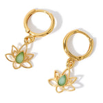 Real Gold Plated Z Power Stone Charm Aventurine Huggies Hoop Earrings For Women By Accessorize London
