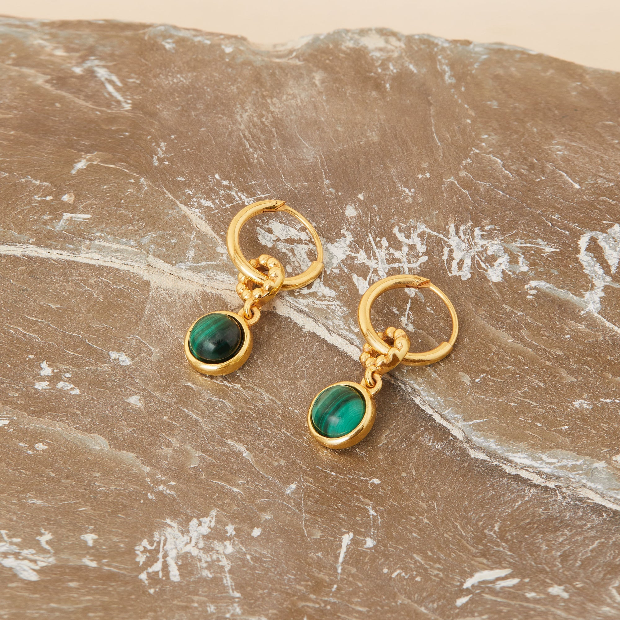 Real Gold Plated Z Heirloom Malachite Charm Earrings For Women By Accessorize London