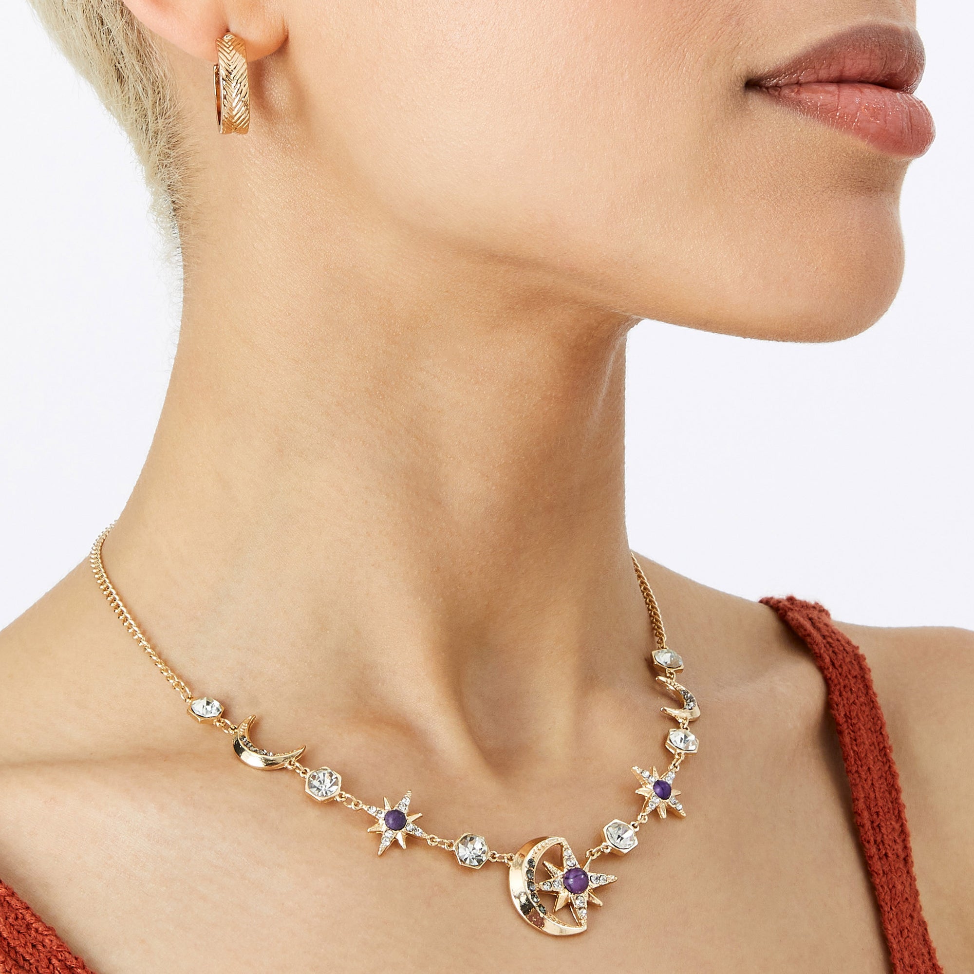 Accessorize London Women's Crystal Celestial Statement Star Moon Necklace