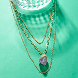 Accessorize London Women's Purple Celestial 3 Raw Stone Chains Multi Row Necklace