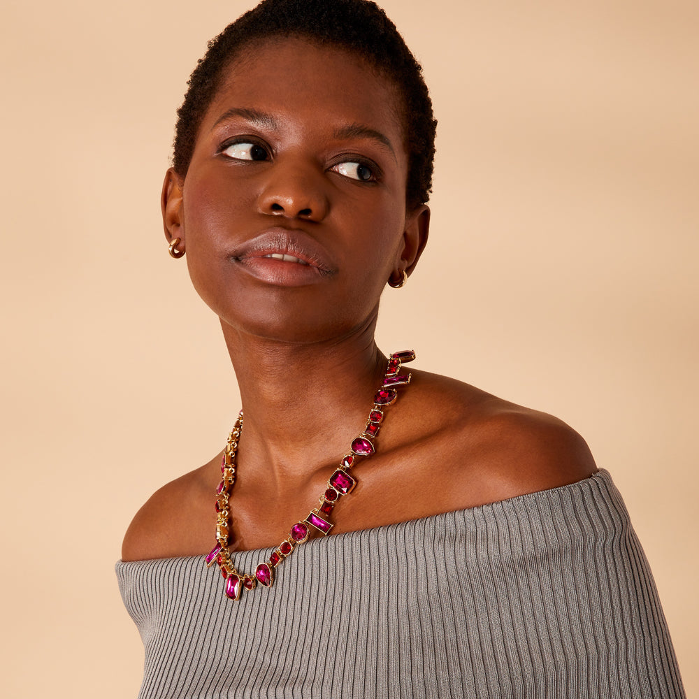 Accessorize London Women's Pink Eclectic Gem Statement Necklace