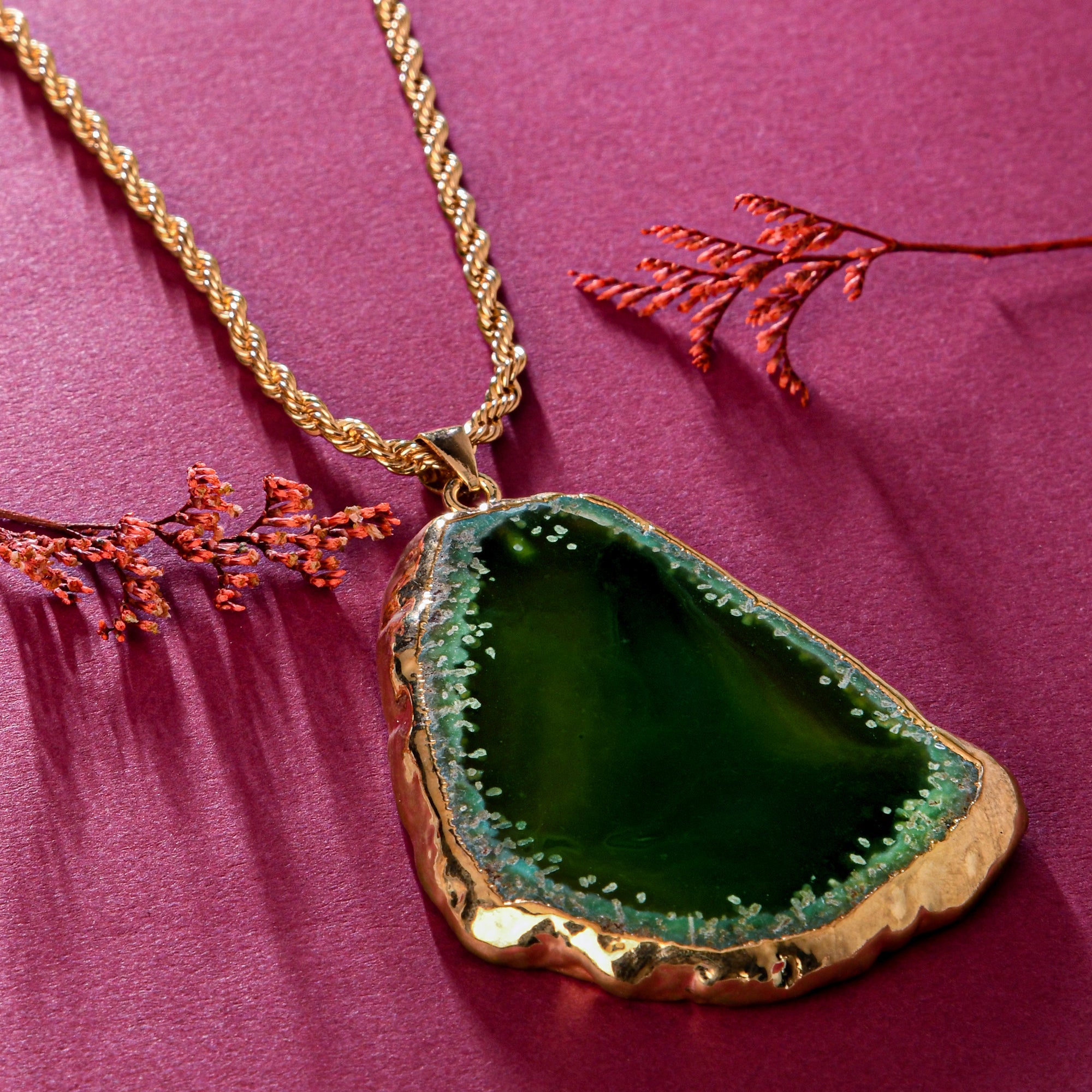 Accessorize London Women's Green Celestial Stone Slice Statement Pendant
