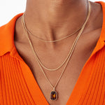 Accessorize London Women's Orange Amber 3 Pack Chains & Gem Layered Necklace