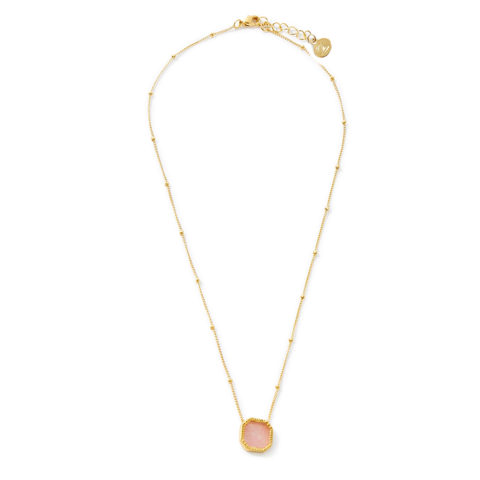 Real Gold Plated Z Stone Square Slice Rose Quartz Pendant Necklace For Women By Accessorize London
