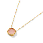 Real Gold Plated Z Stone Square Slice Rose Quartz Pendant Necklace For Women By Accessorize London