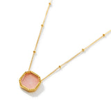 Real Gold Plated Z Stone Square Slice Rose Quartz Pendant Necklace For Women By Accessorize London