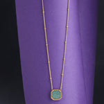 Real Gold Plated Z Stone Square Slice Aventurine Pendant Necklace For Women By Accessorize London