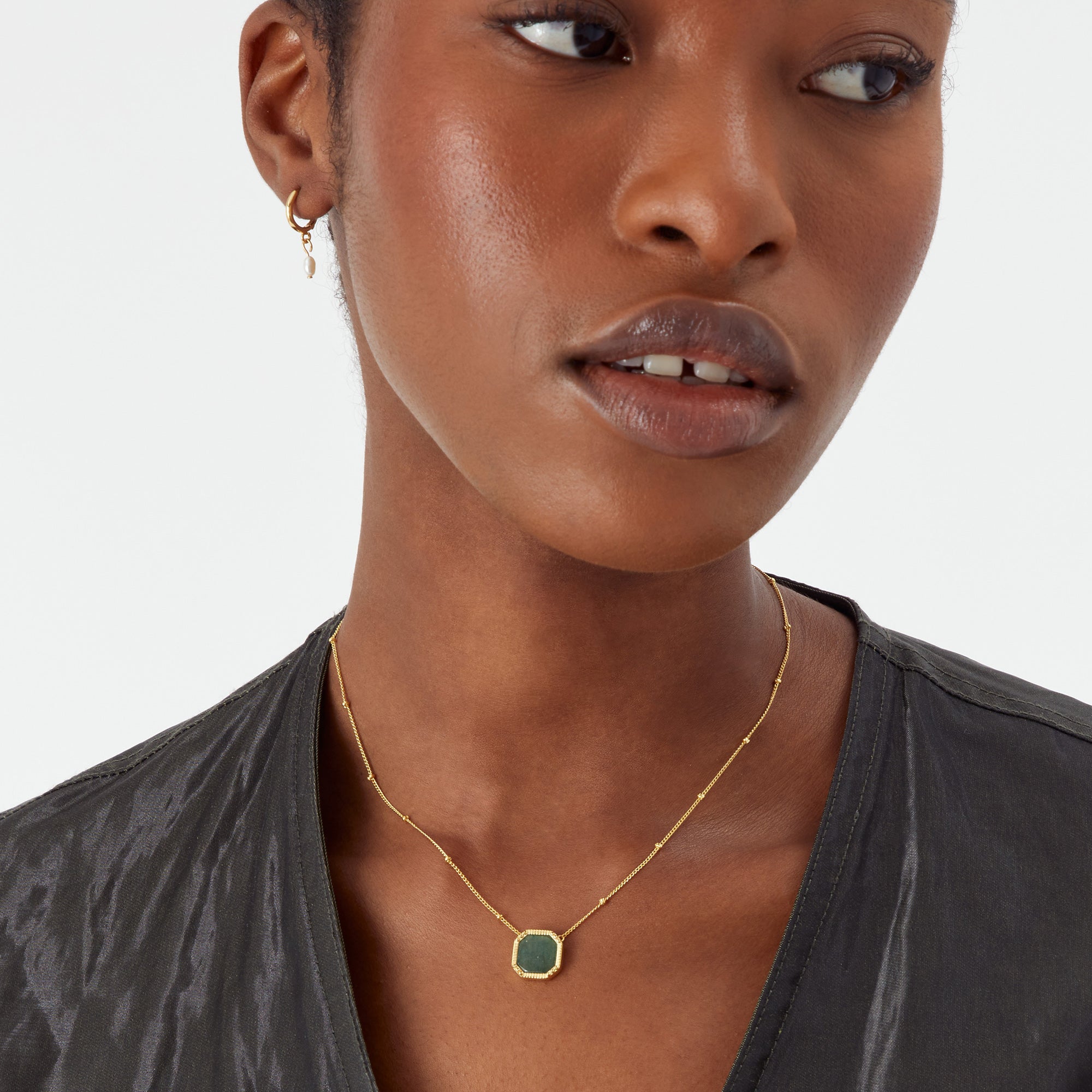 Real Gold Plated Z Stone Square Slice Aventurine Pendant Necklace For Women By Accessorize London