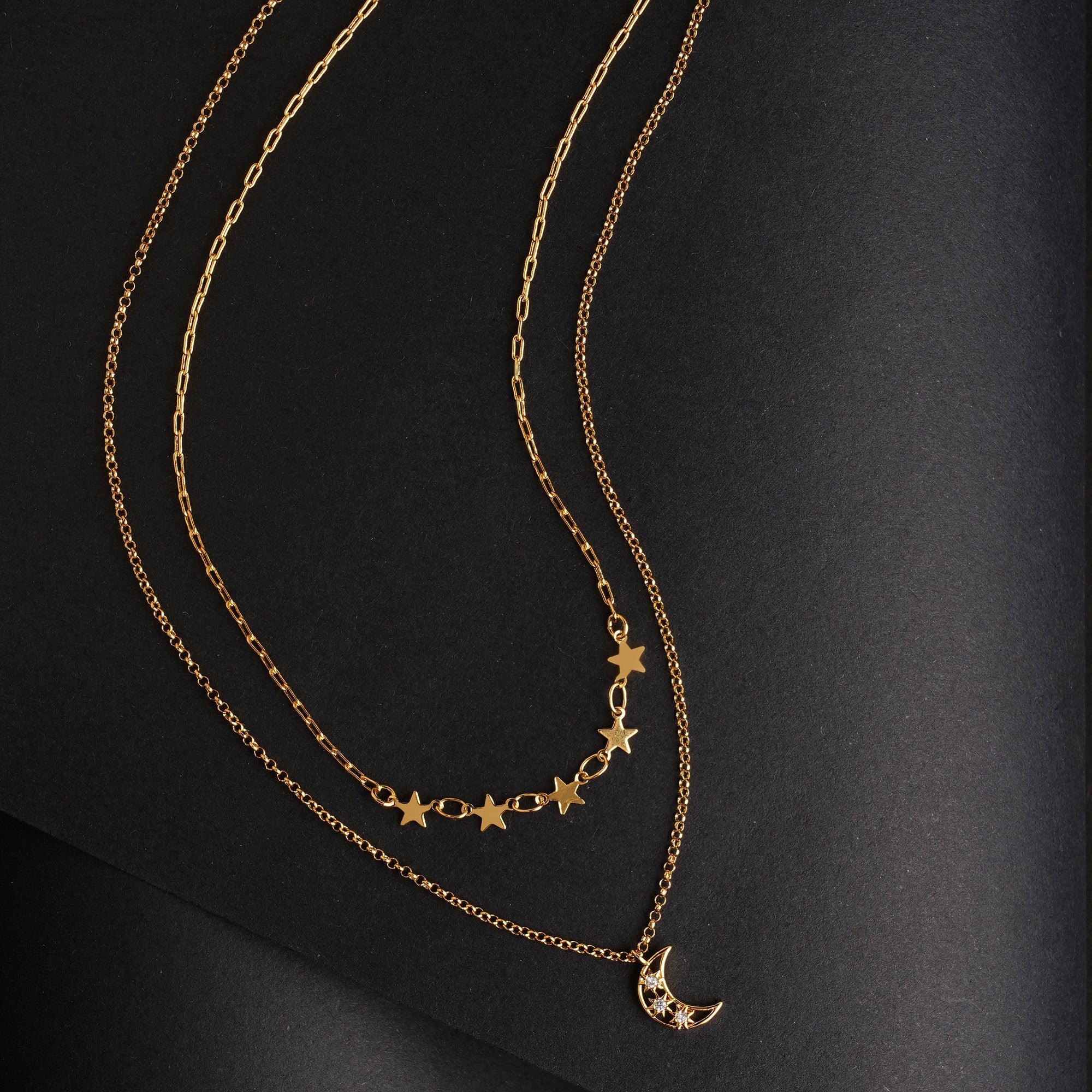 14k Gold Amazon Star Necklace Real Gold Plated Celestial Layered