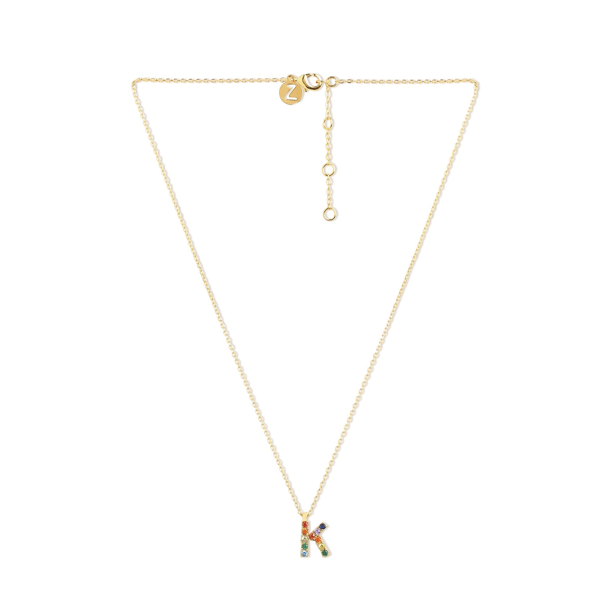 Real Gold Plated "K" Rainbow Initial Pendant For Women By Accessorize London
