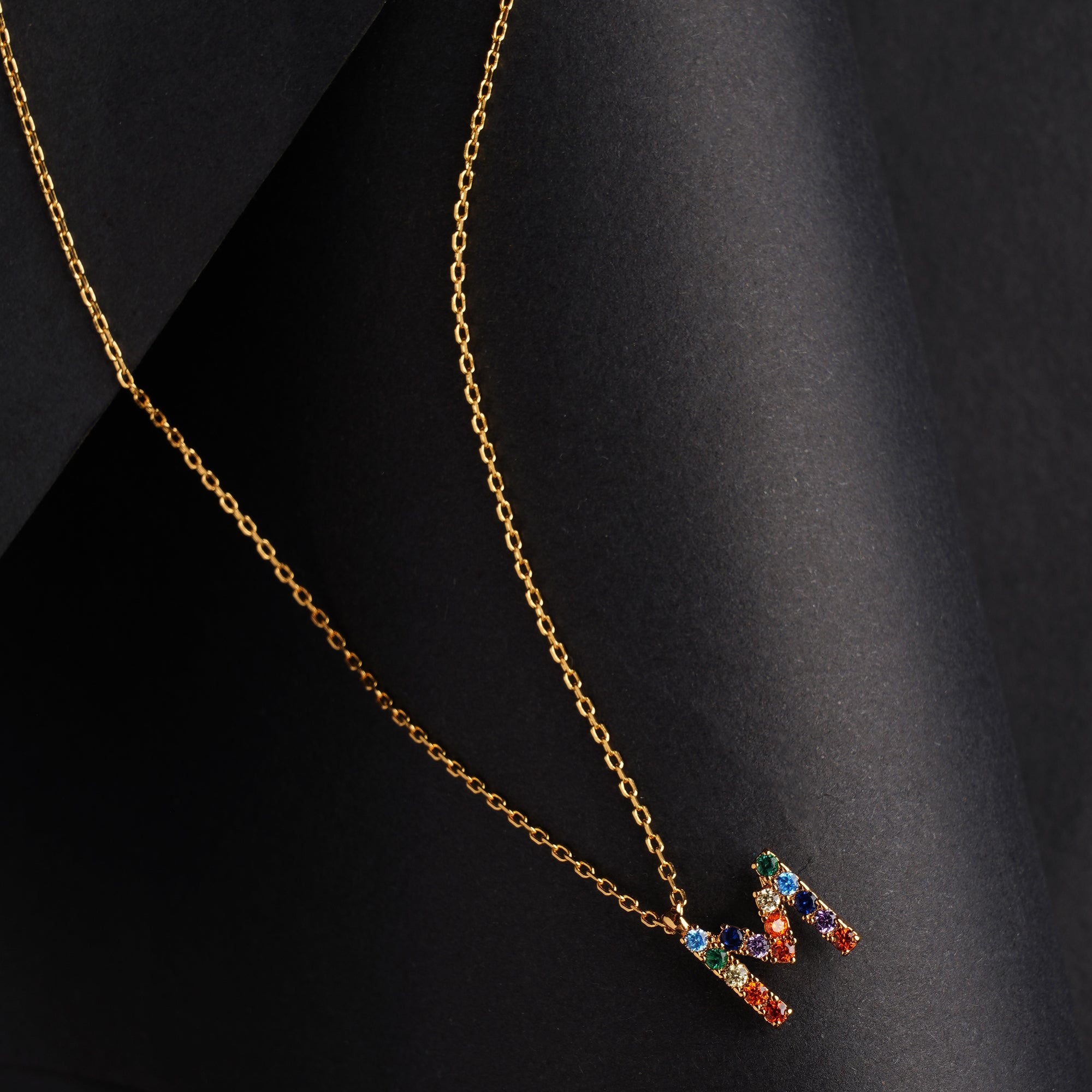 Real Gold Plated "M" Rainbow Initial Pendant For Women By Accessorize London