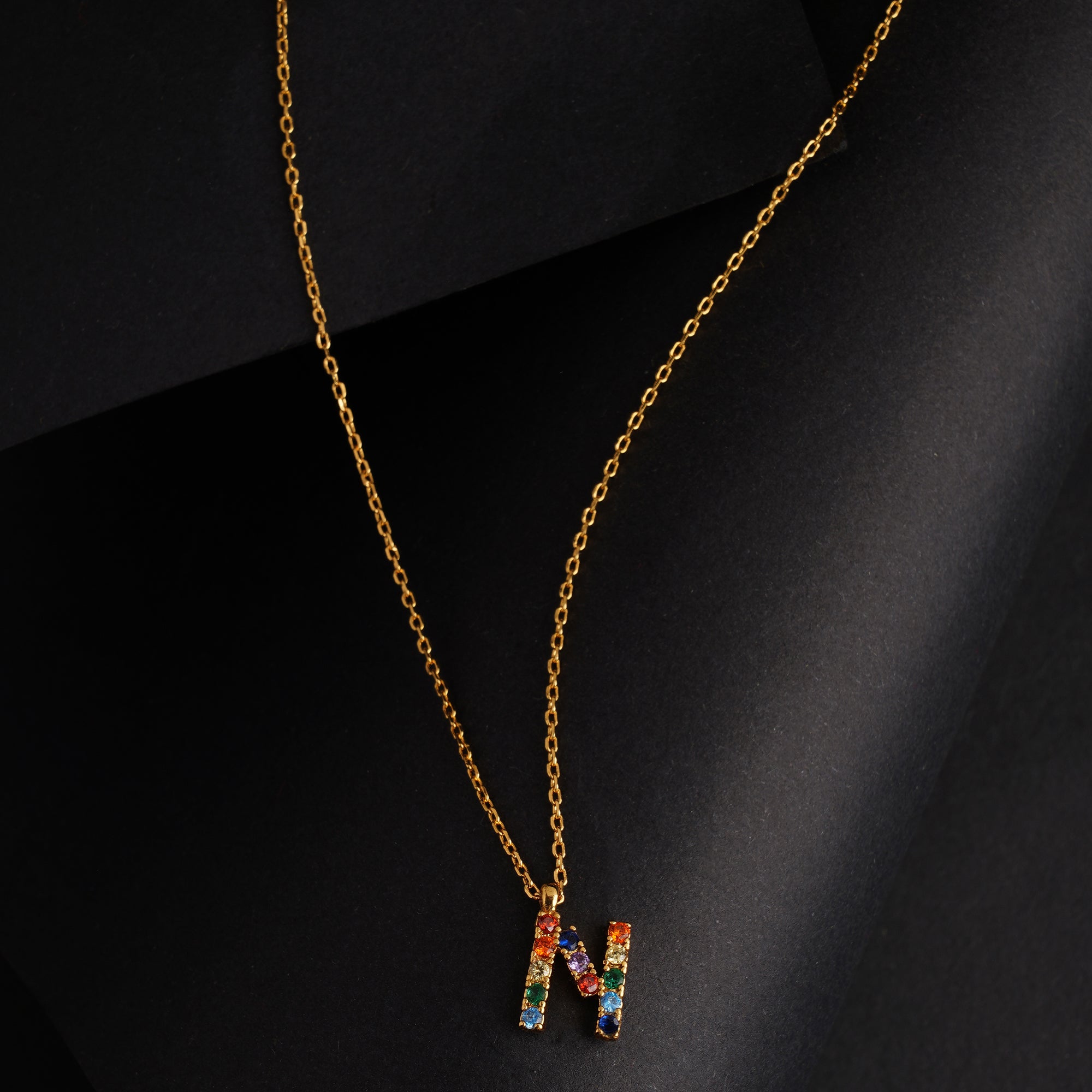 Real Gold Plated "N" Rainbow Initial Pendant For Women By Accessorize London
