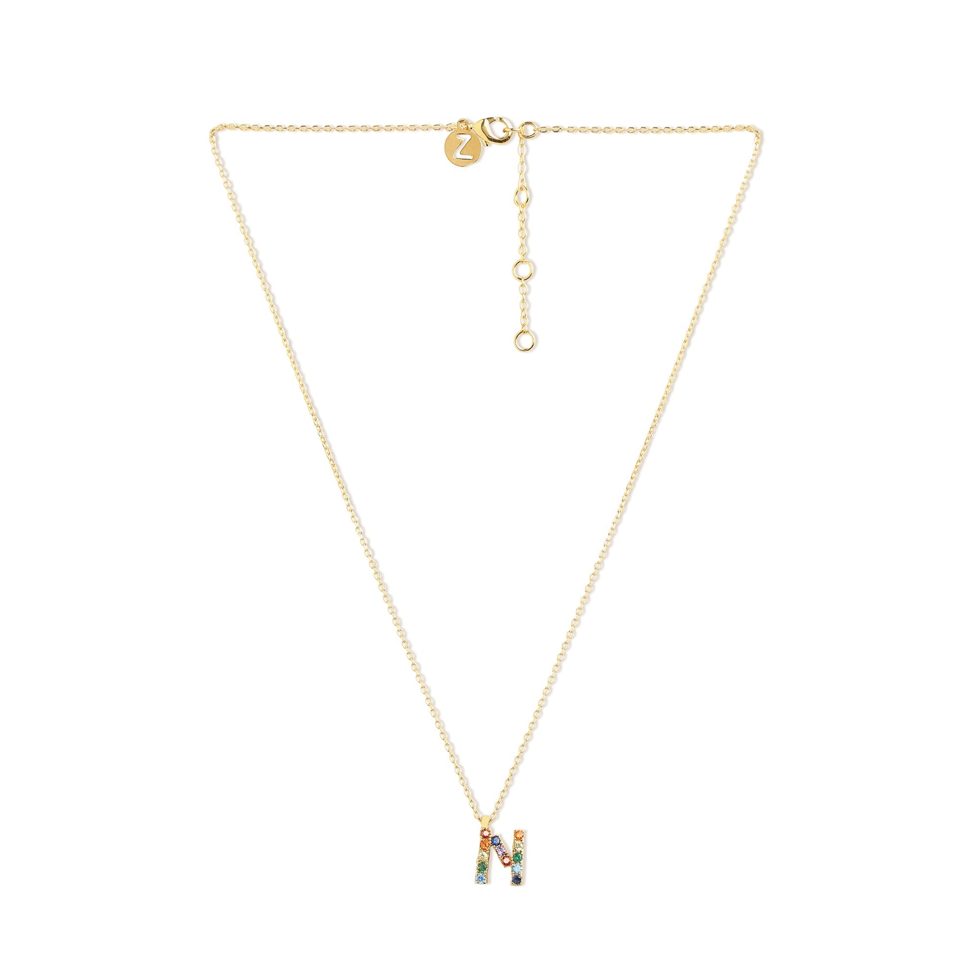 Real Gold Plated "N" Rainbow Initial Pendant For Women By Accessorize London