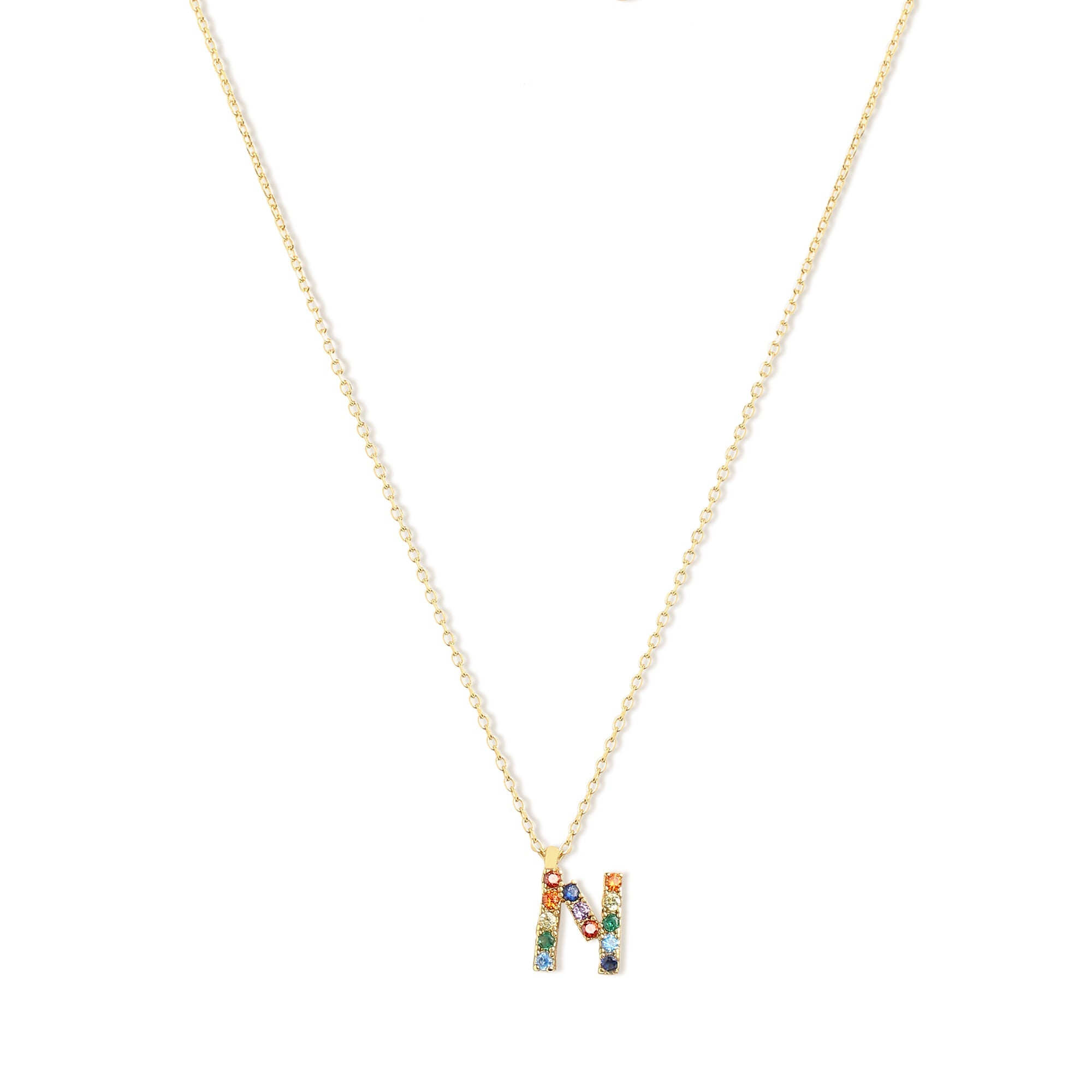 Real Gold Plated "N" Rainbow Initial Pendant For Women By Accessorize London