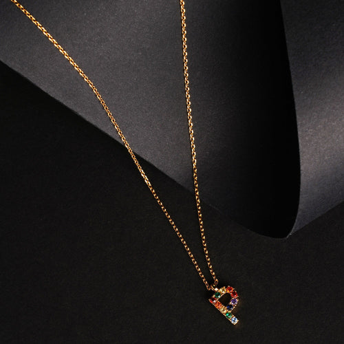 Real Gold Plated P Rainbow Initial Pendant For Women By Accessorize London