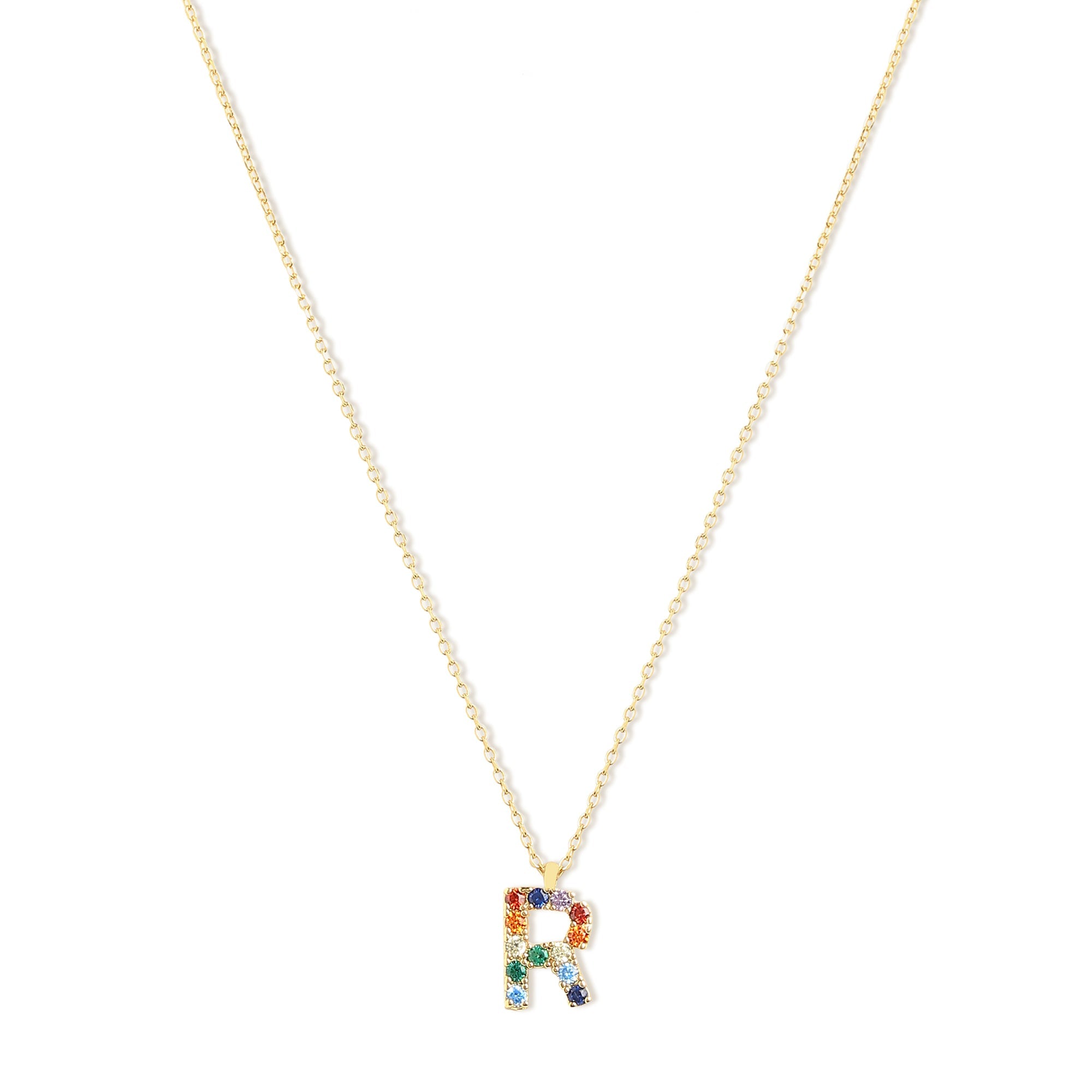 Real Gold Plated "R" Rainbow Initial Pendant For Women By Accessorize London