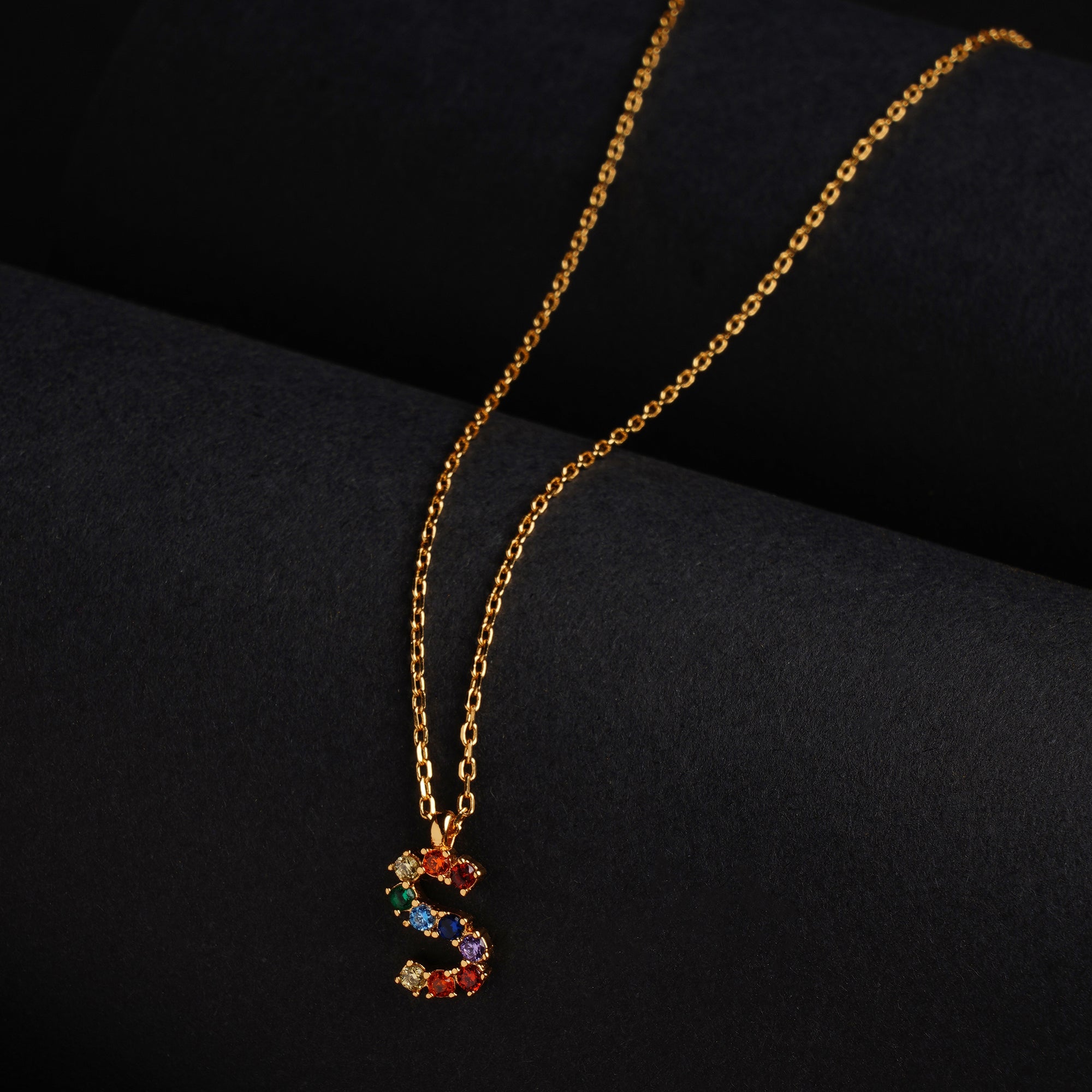 Real Gold Plated "S" Rainbow Initial Pendant For Women By Accessorize London