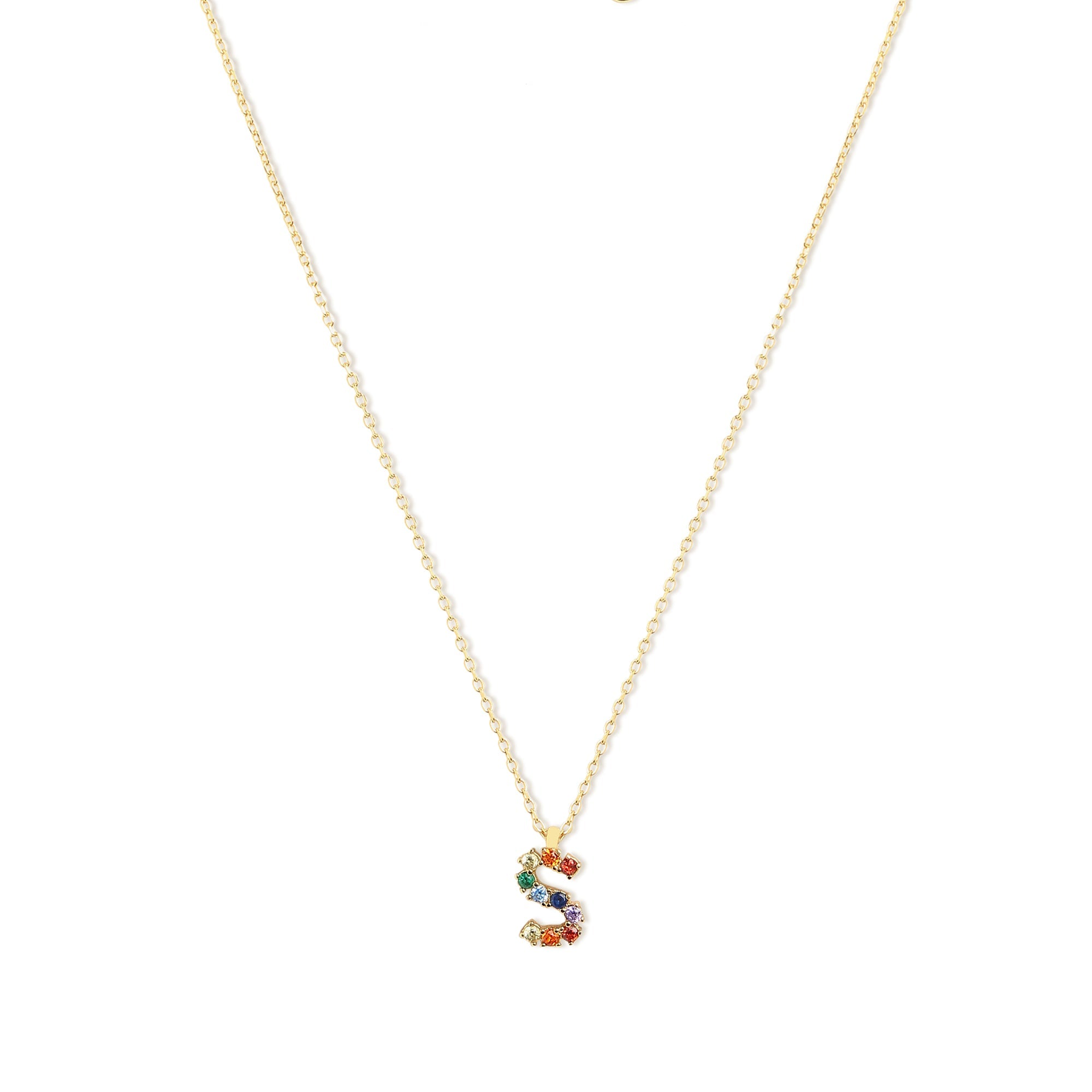 Real Gold Plated "S" Rainbow Initial Pendant For Women By Accessorize London