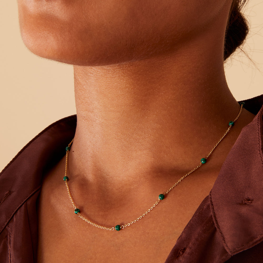 Real Gold Plated Green Z Modern Heirloom Malachite Station Necklace