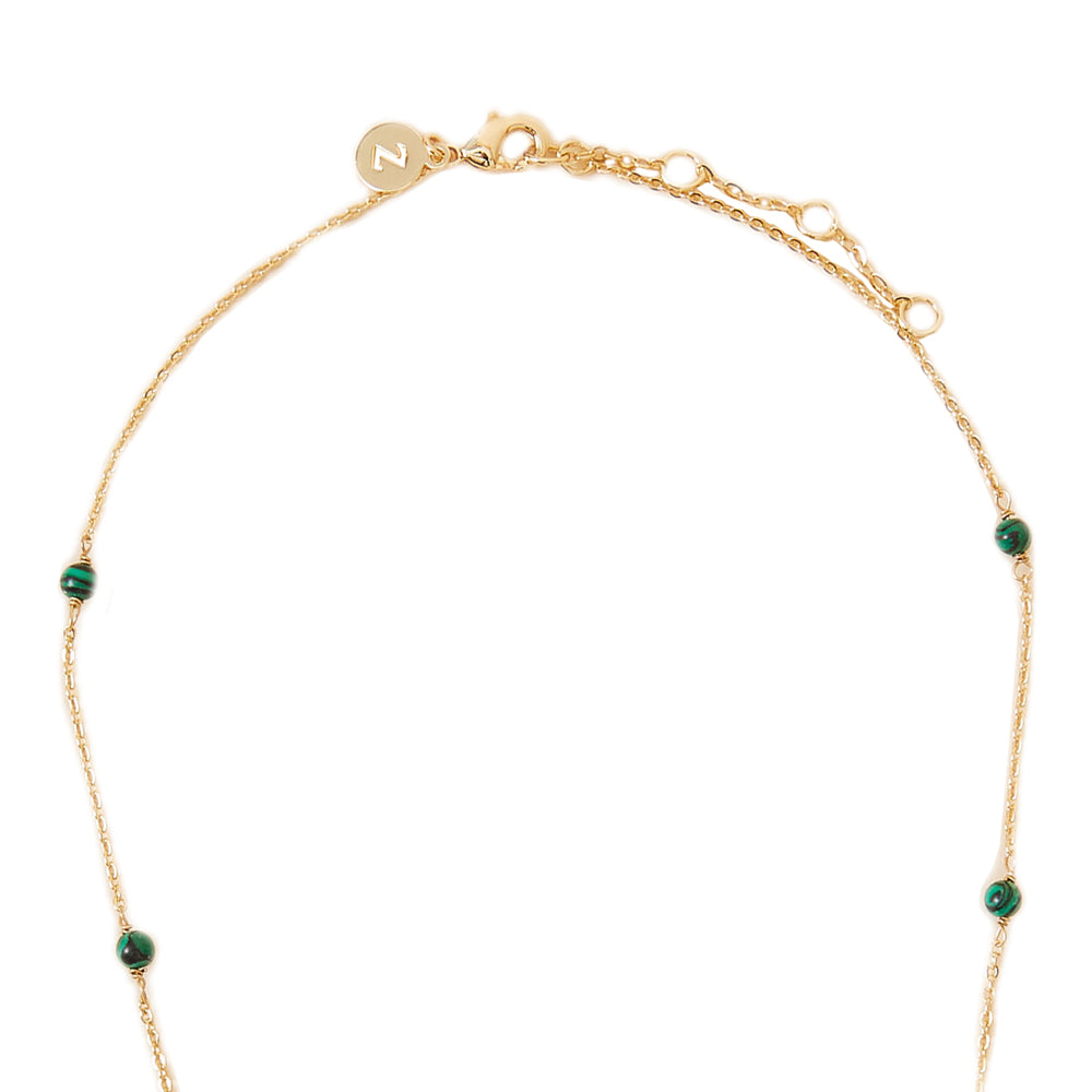 Real Gold Plated Green Z Modern Heirloom Malachite Station Necklace