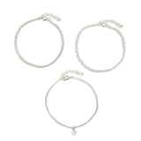 Accessorize London Women's Silver Pack of 3 Star Chain Anklet