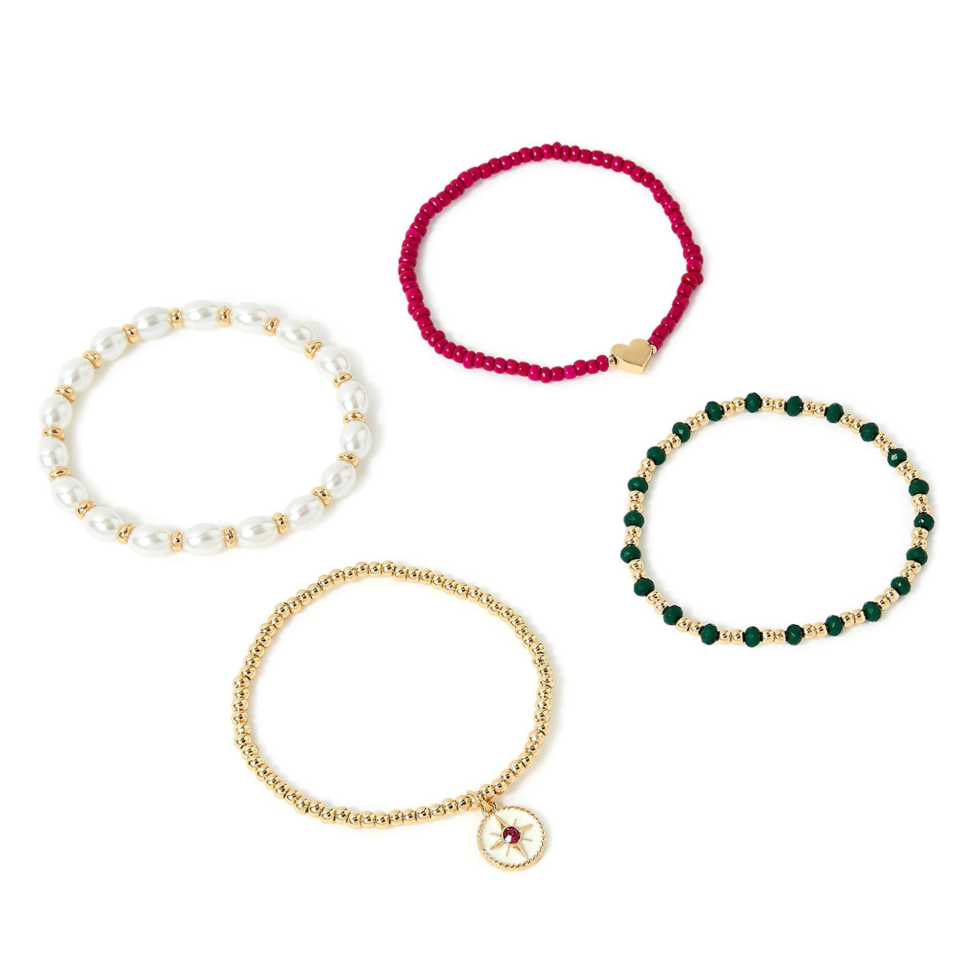 Accessorize London Women's Multi Willow Pack of 4 Charms Stretch Bracelets