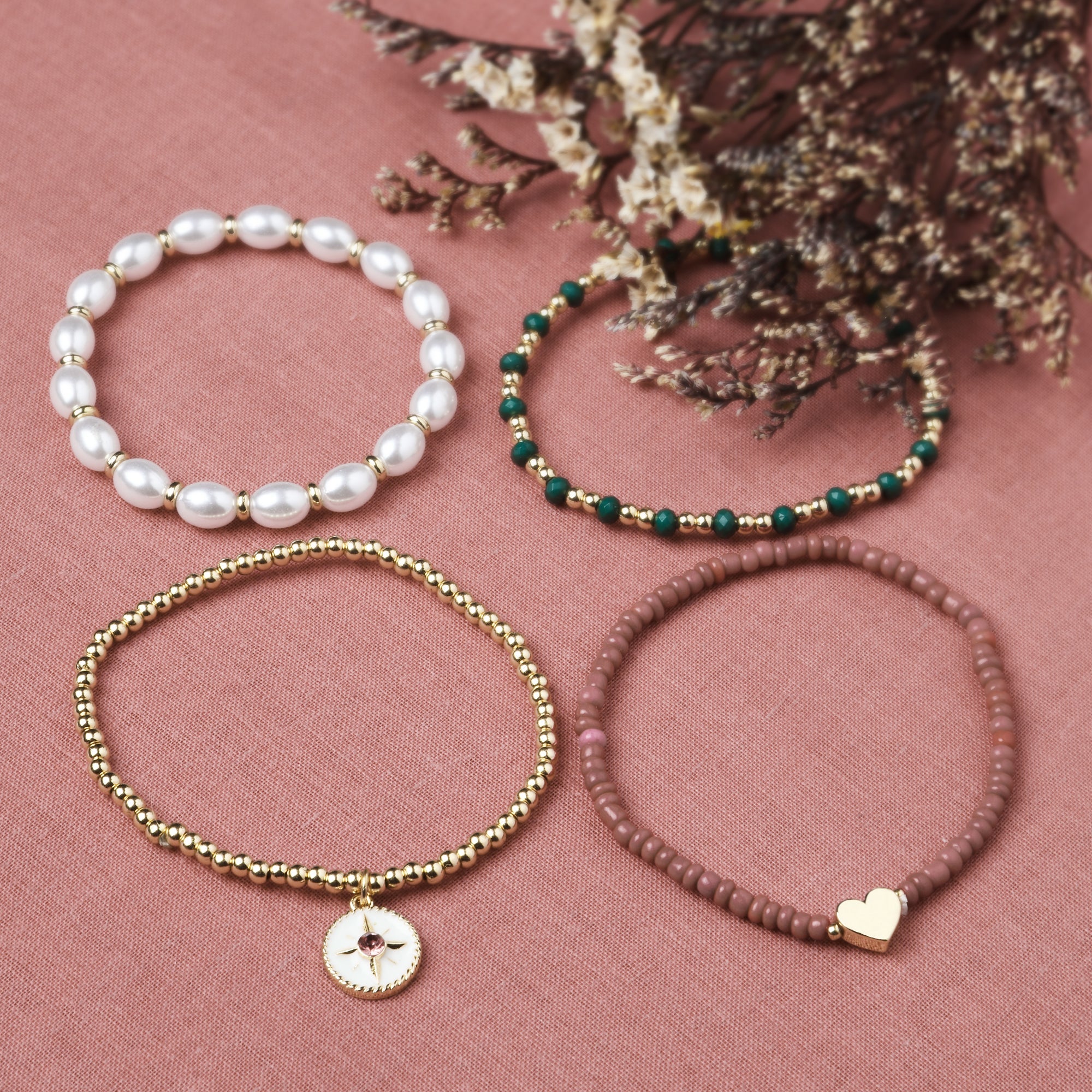 Accessorize London Women's Multi Willow Pack of 4 Charms Stretch Bracelets