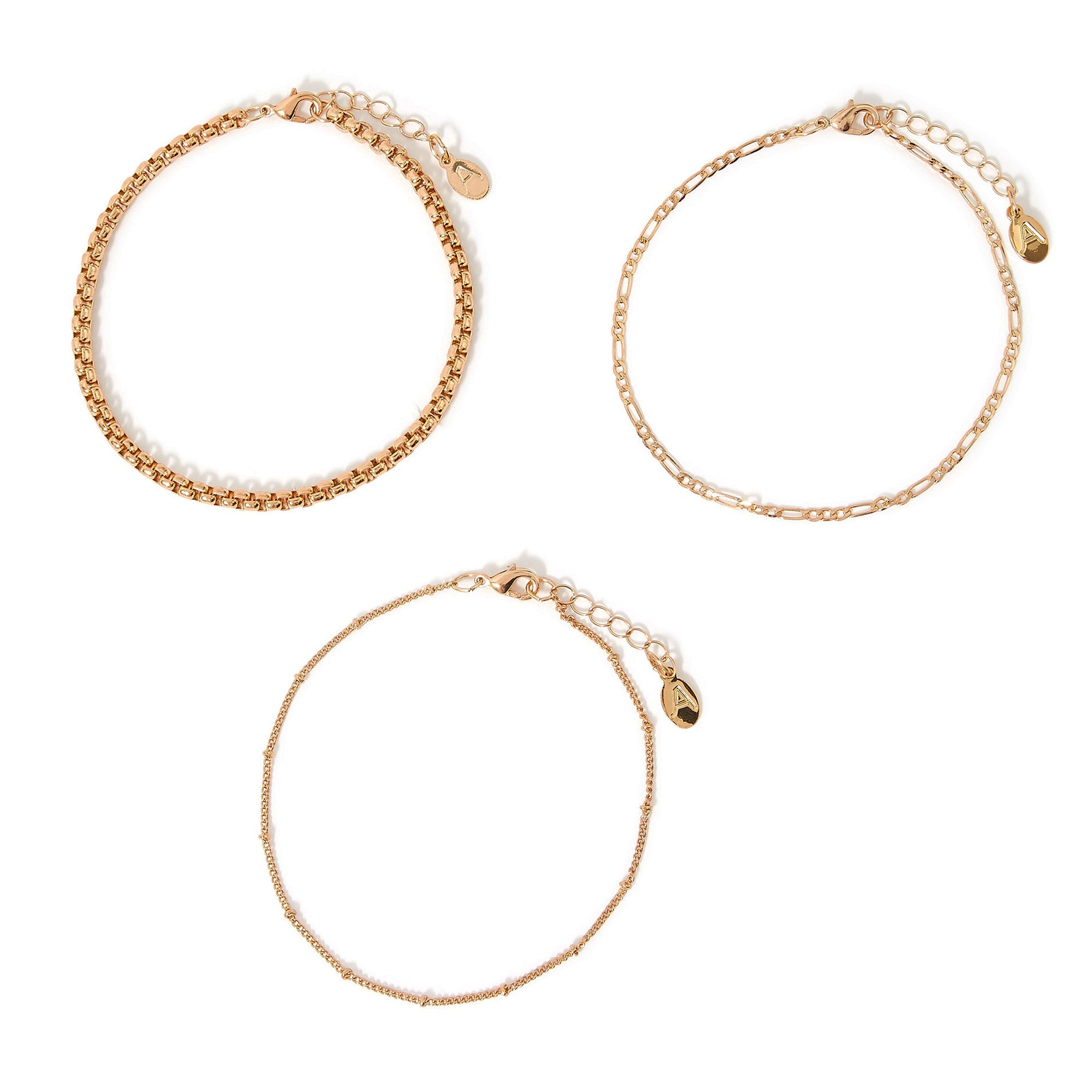 Accessorize London Women's Gold Set of 3 Chain Layered Anklet Pack