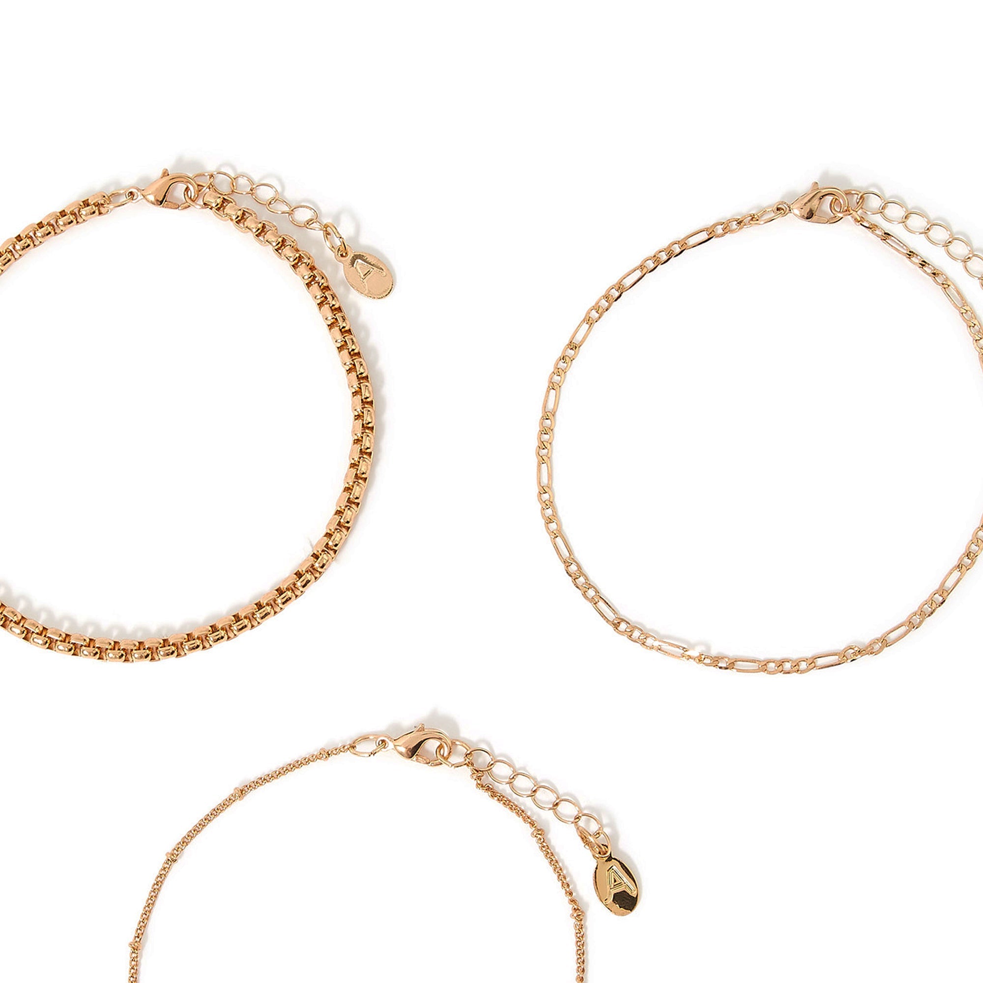 Accessorize London Women's Gold Set of 3 Chain Layered Anklet Pack
