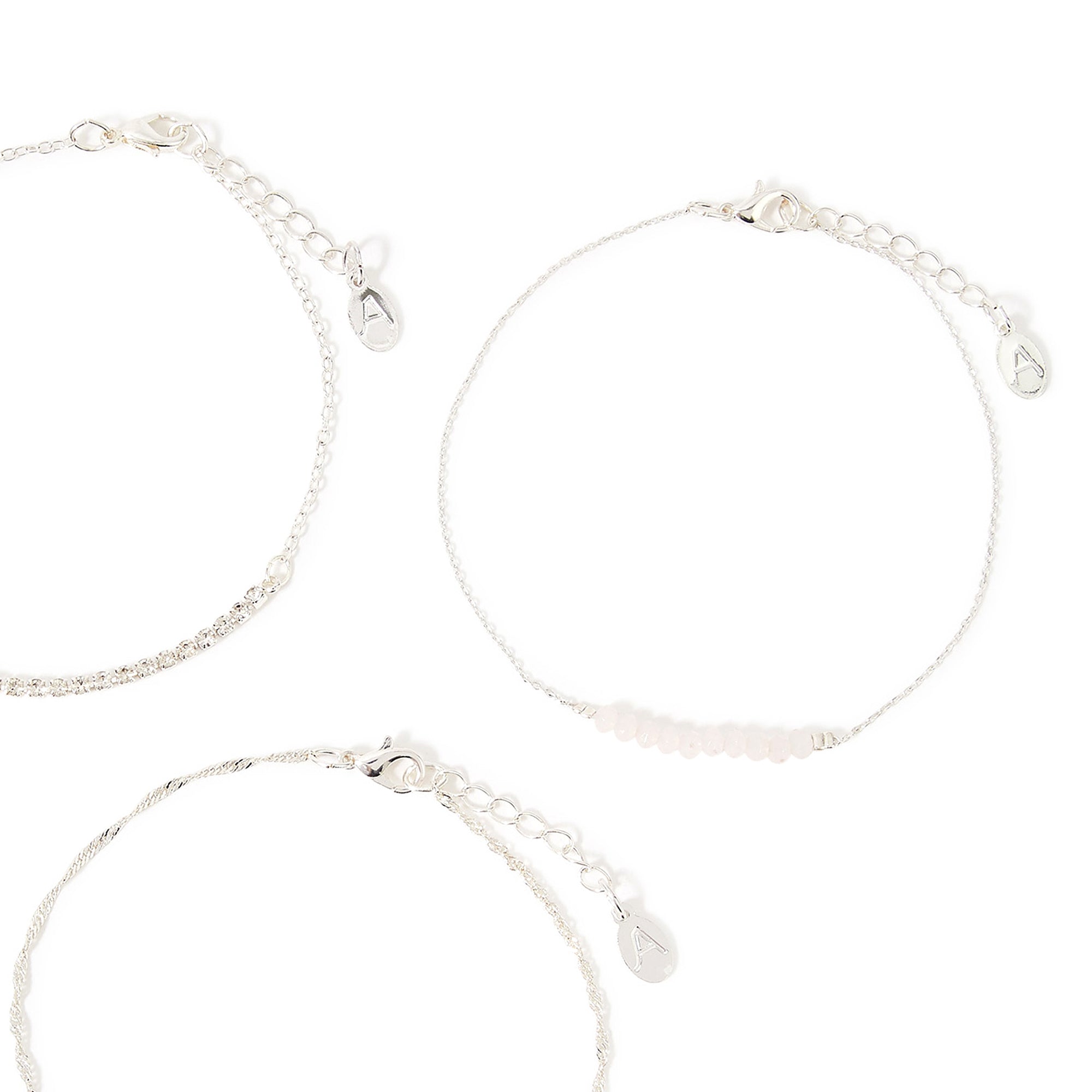 Accessorize London Women's Silver Set of 3 Cupchain & Heart Layered Anklet Pack