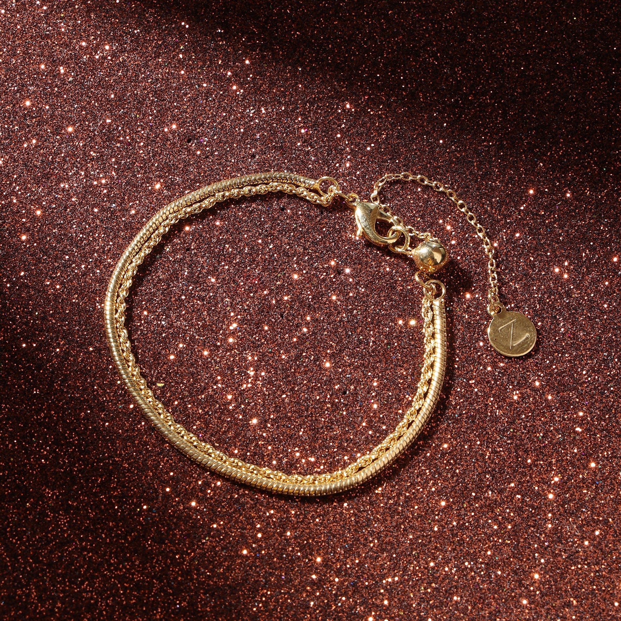 Real Gold Plated Z Omega And Rope Chain Slider Bracelet For Women By Accessorize London
