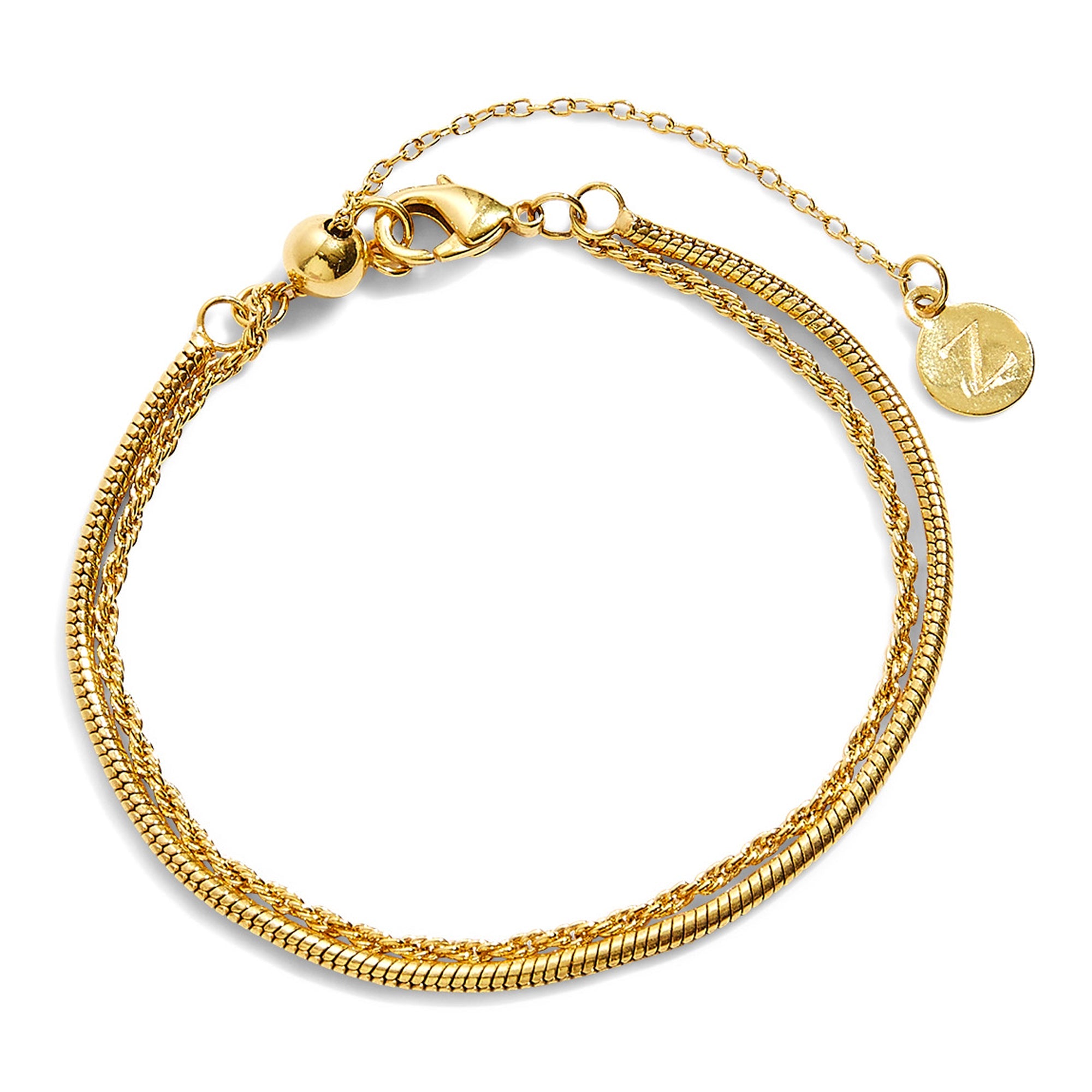 Real Gold Plated Z Omega And Rope Chain Slider Bracelet For Women By Accessorize London