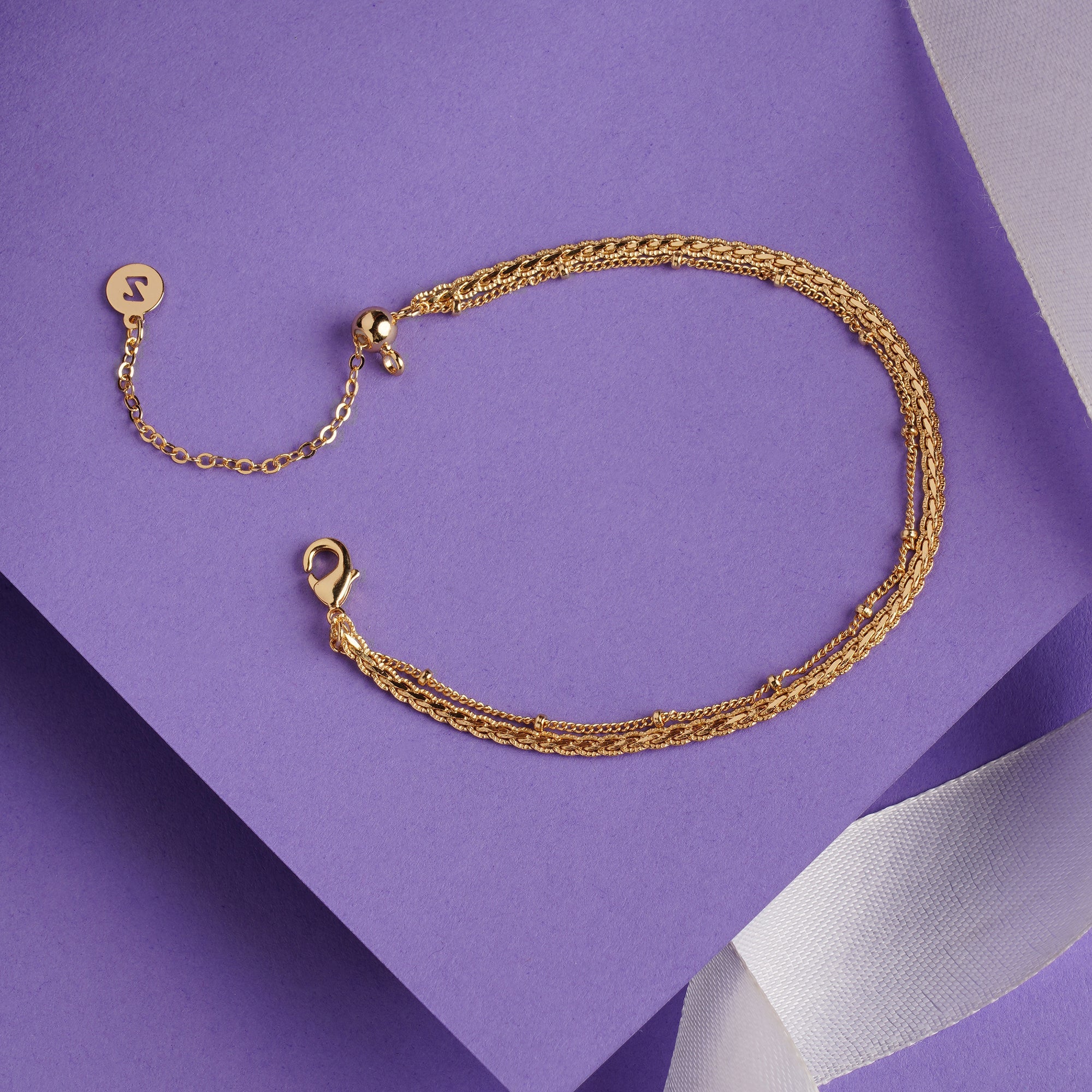 Real Gold Plated 2 Pack Layer Fancy Chain Bracelet For Women By Accessorize London