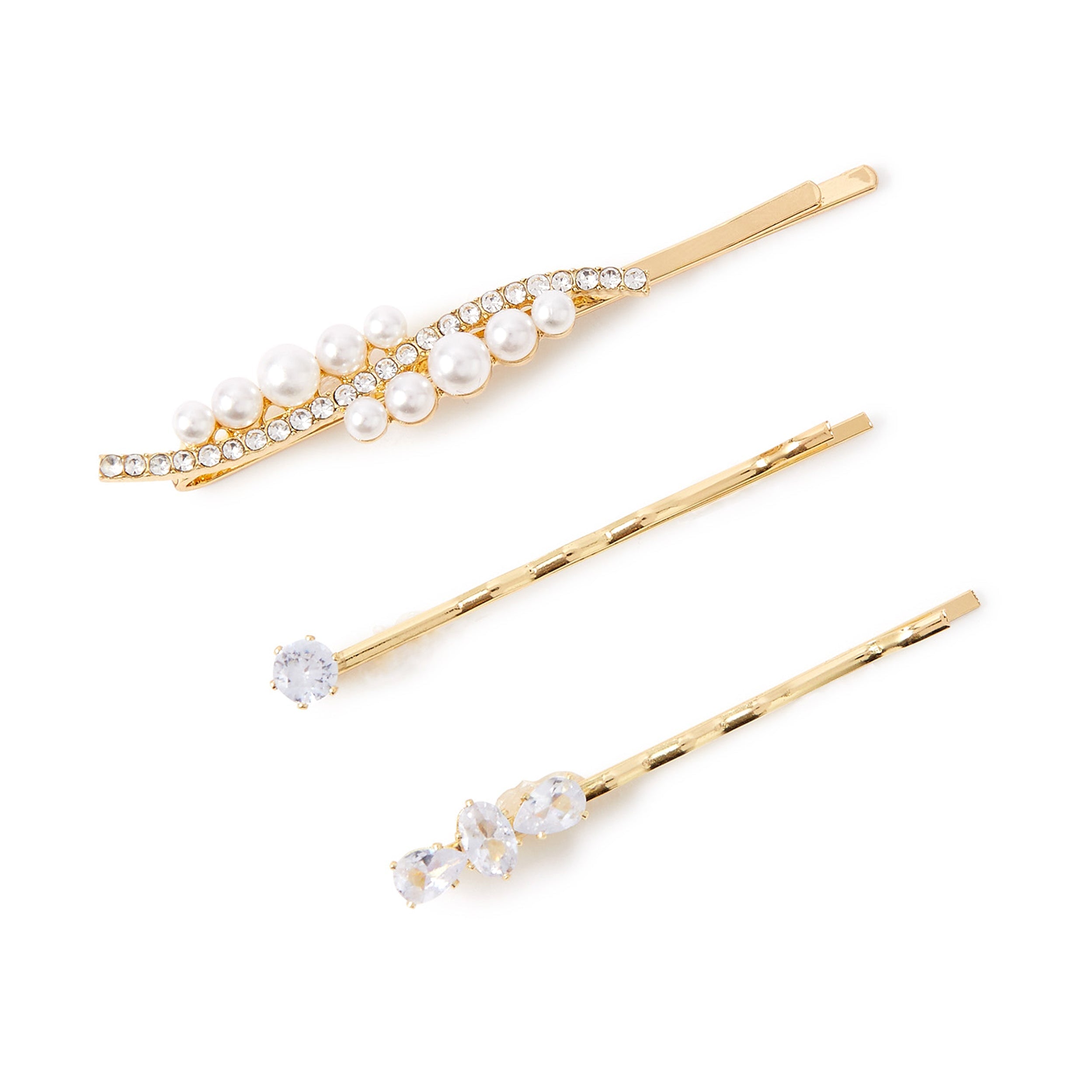 Accessorize London Women'S Set of 3 Pearl And Diamante Mixed Hair Clip