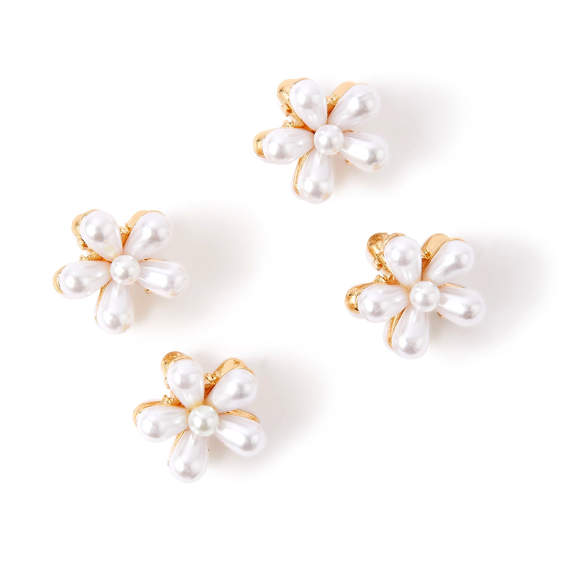 Accessorize London Women's Set of 4 Mini Pearl Floral Hair Claw Clips